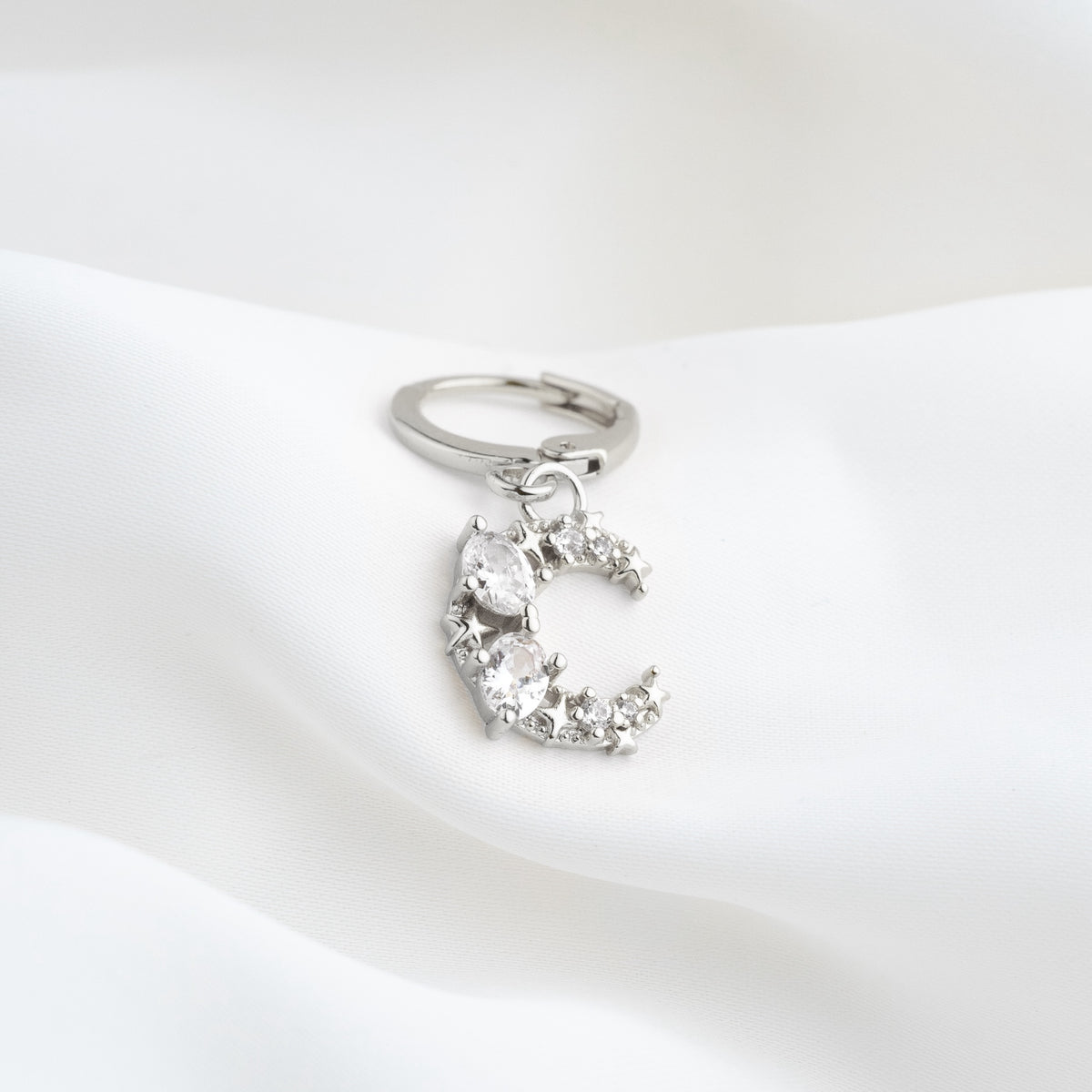 Silver Sparkling Crescent Moon Earring