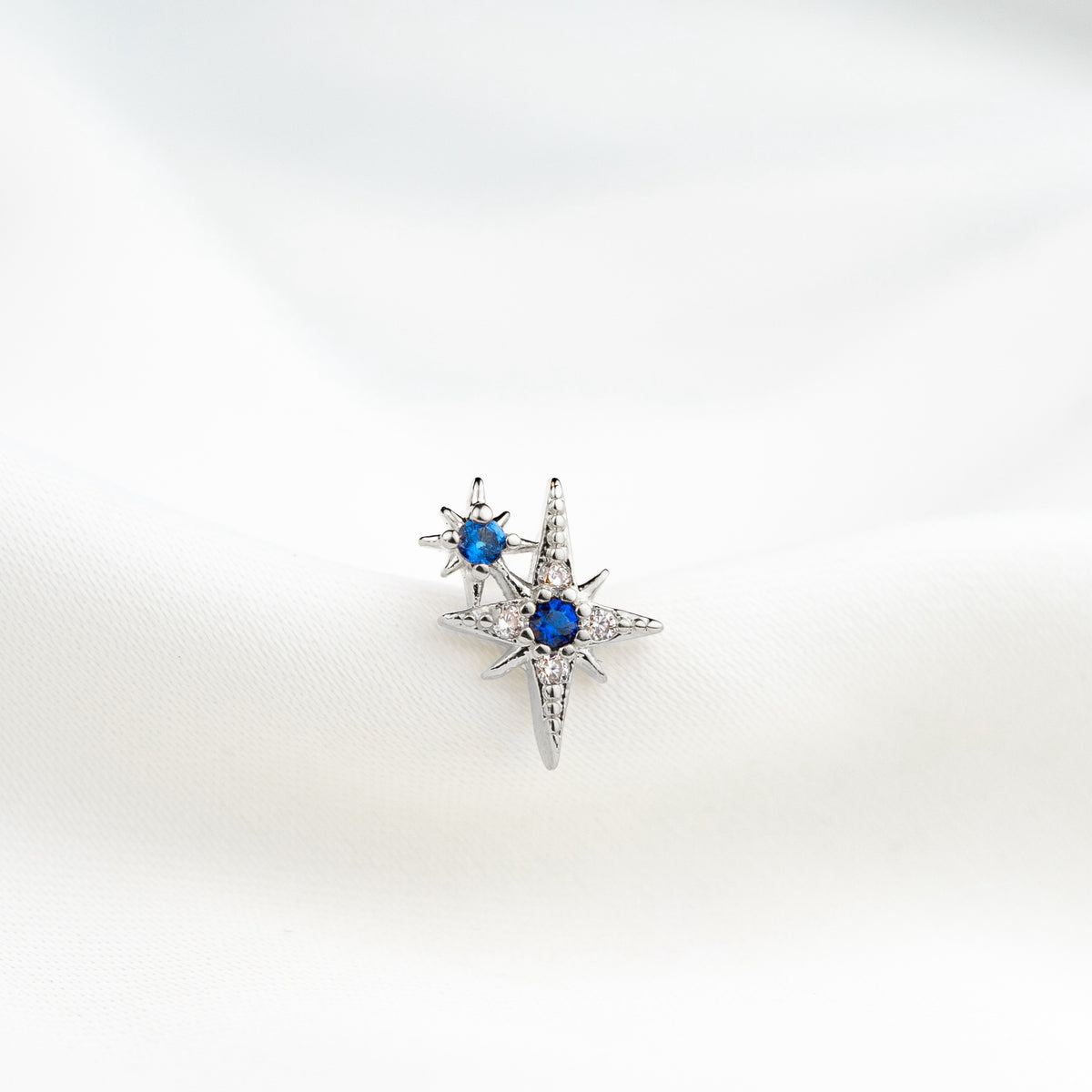 Silver Sapphire Blue Starburst Stud