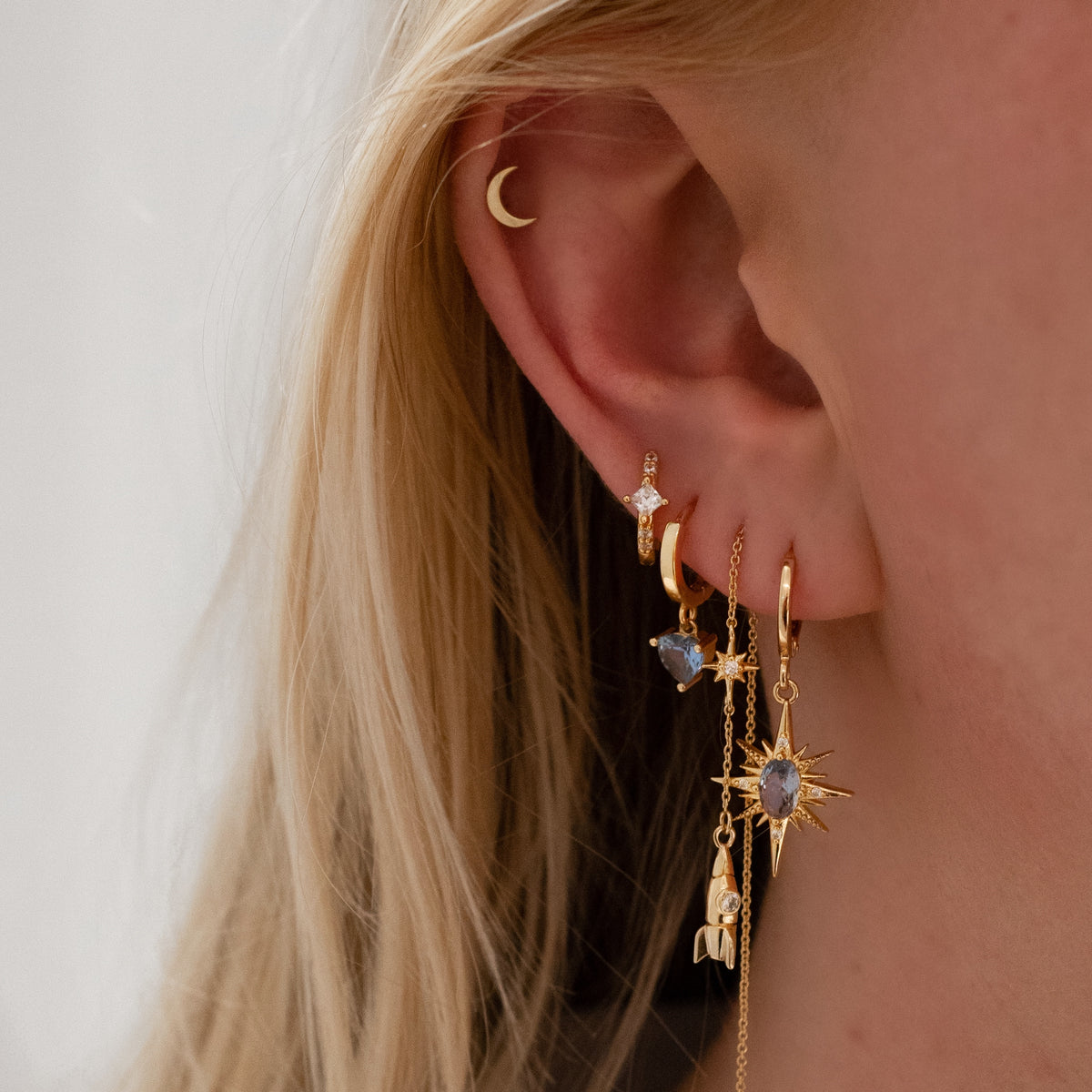 Silver Blue Diamond North Star Earring