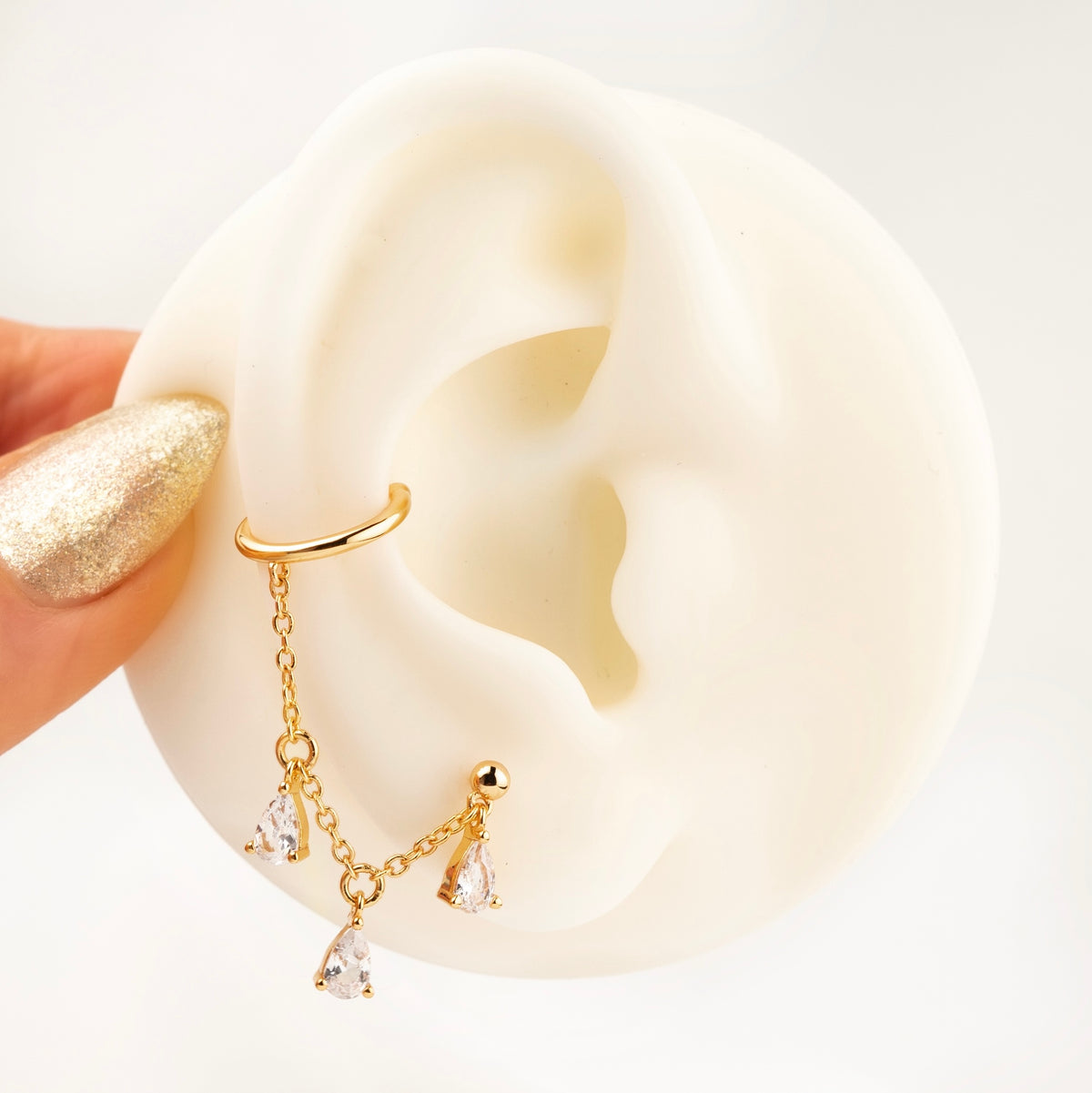 Triple Diamond Chain Earpin with Earcuff