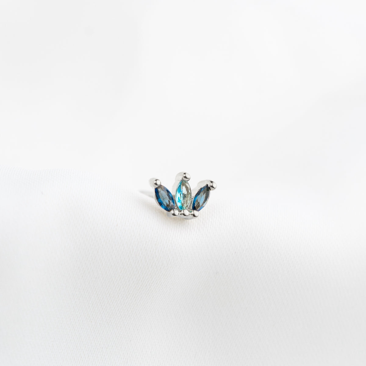 Silver Frozen Blue Petals Stud