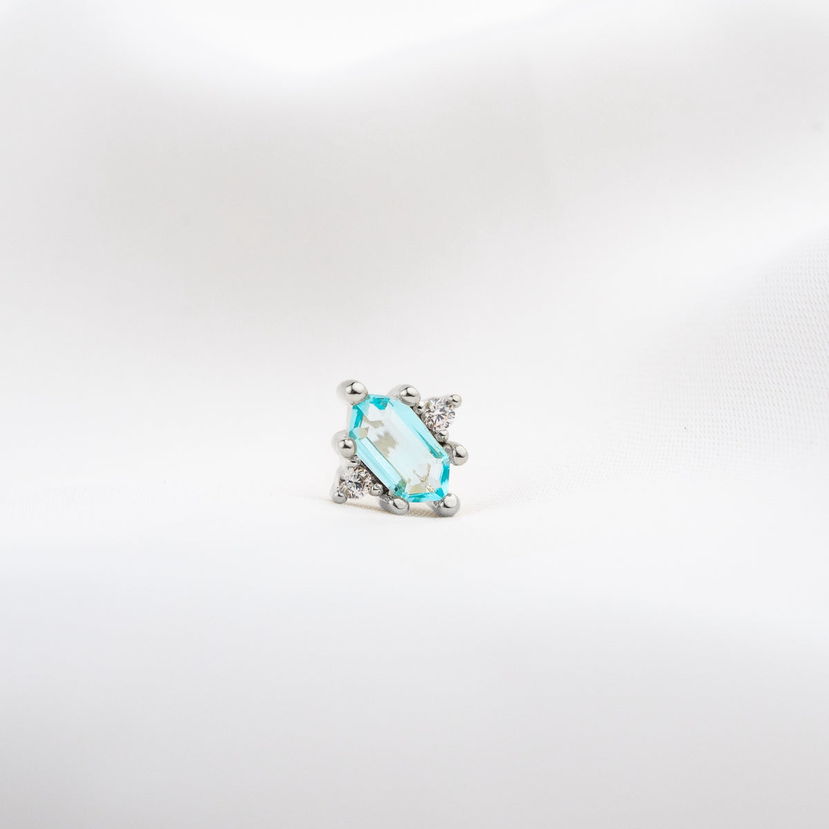 Silver Frozen Blue Hexagon Stud