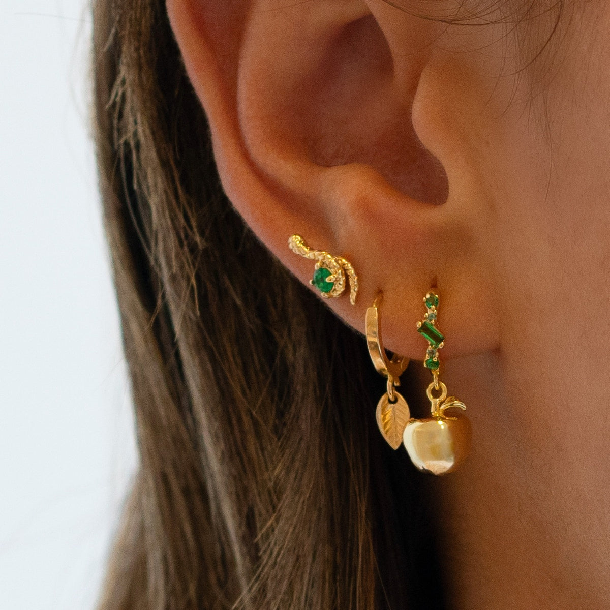 Emerald Sparkling Silver Apple Earring