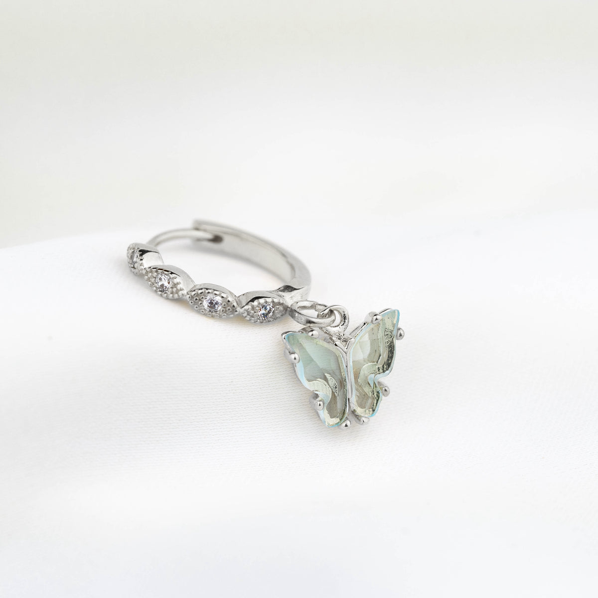 Silver Ice Blue Butterfly Delicate Hoop Earring