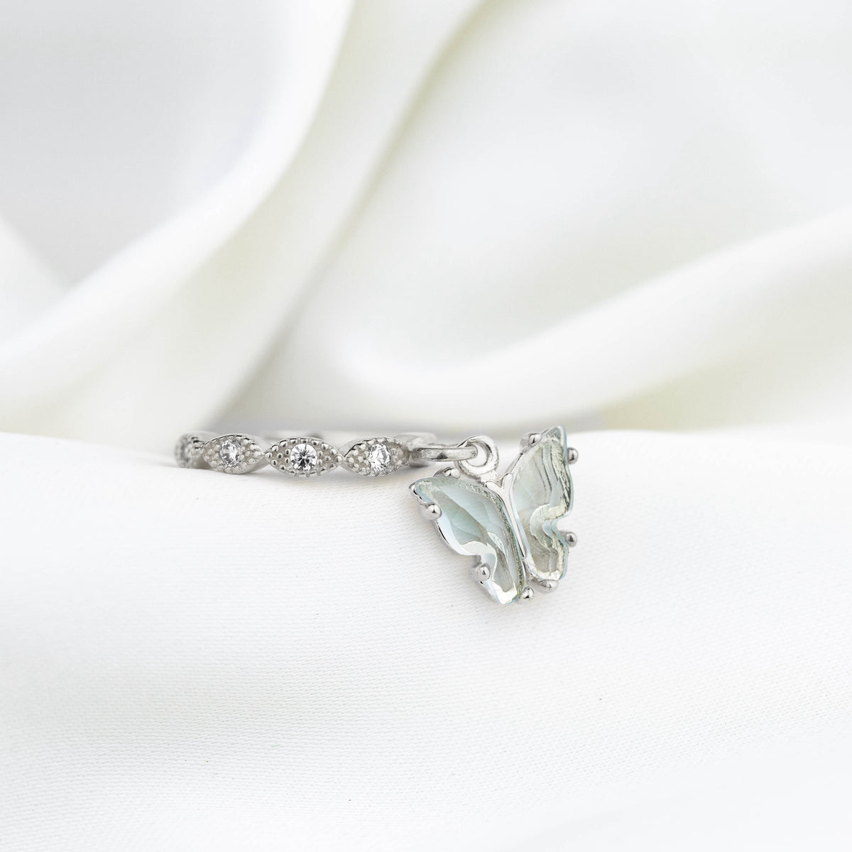 Silver Ice Blue Butterfly Delicate Hoop Earring