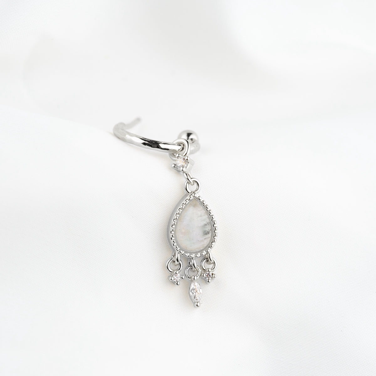 Silver Mystic Moonstone Earpin
