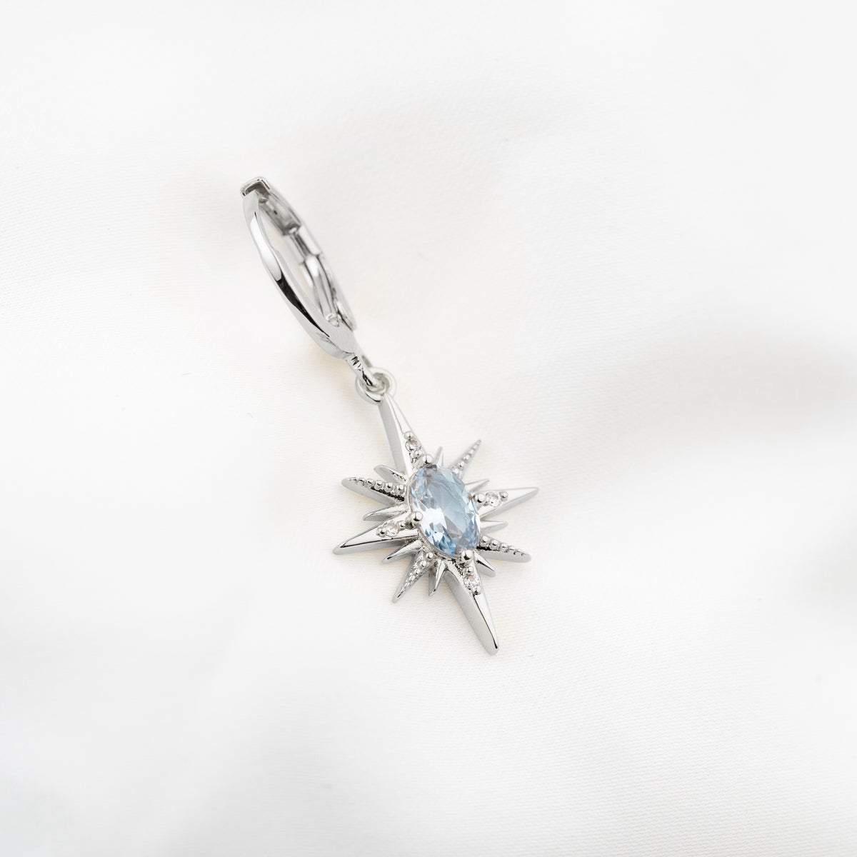Silver Blue Diamond North Star Earring