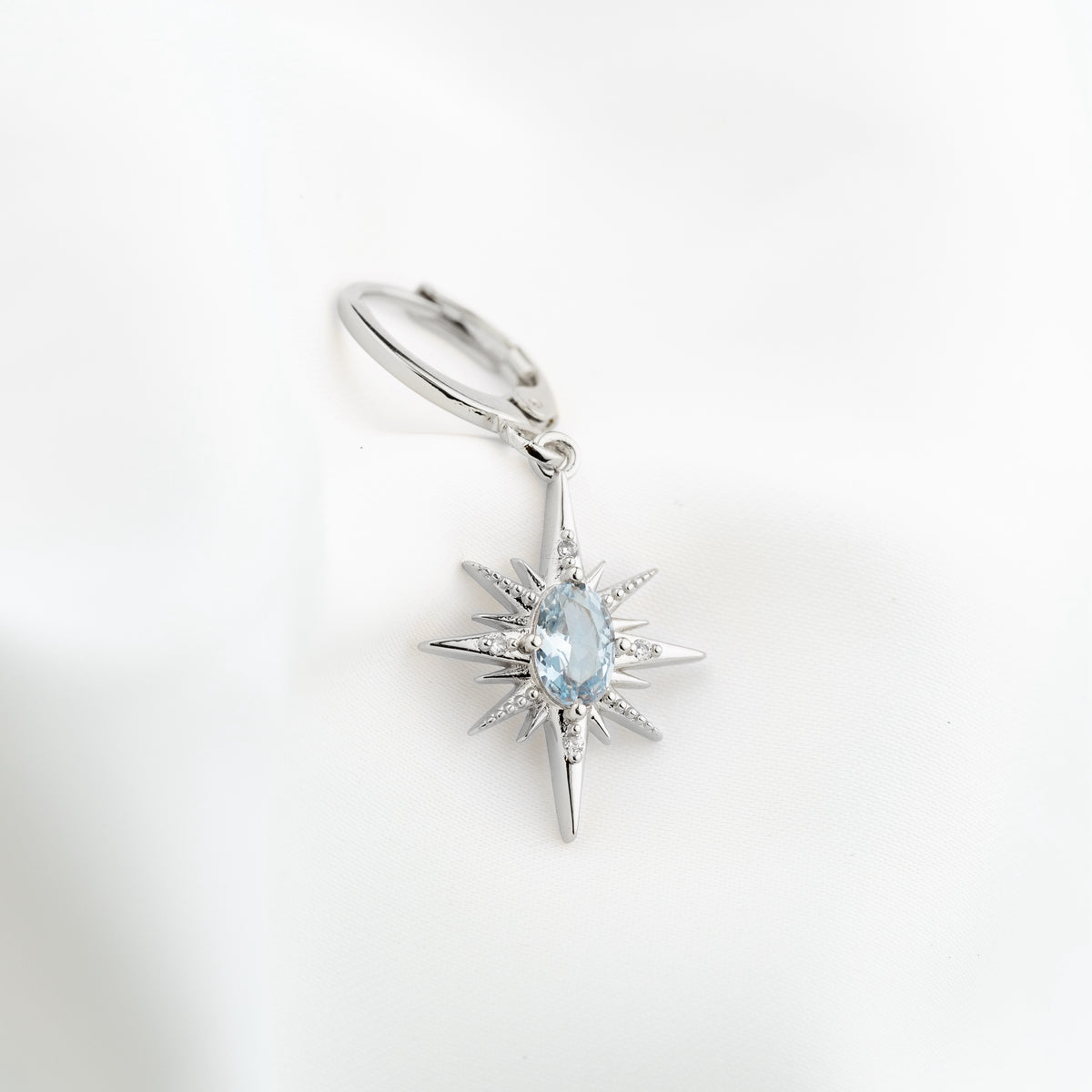 Silver Blue Diamond North Star Earring