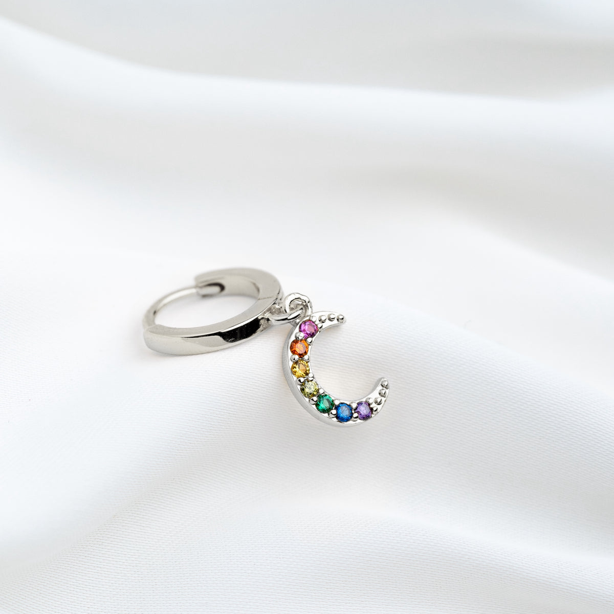 Silver Rainbow Moon Earring