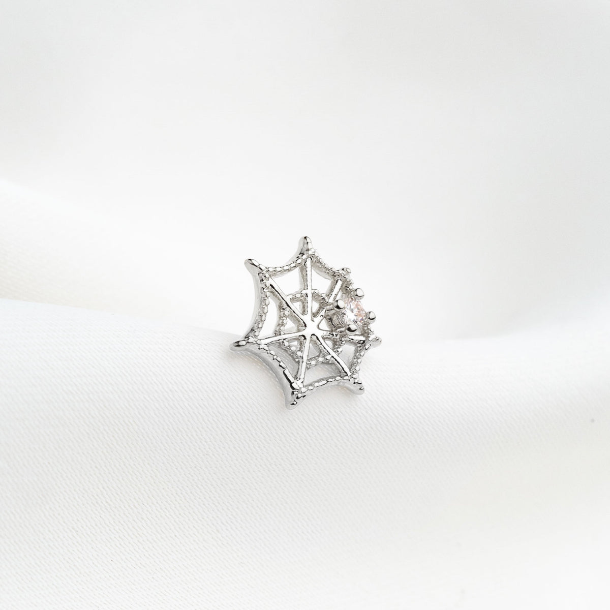 Silver Sparkly Spider Web Stud