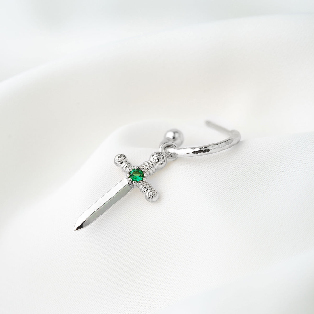 Silver Emerald Dagger Earring