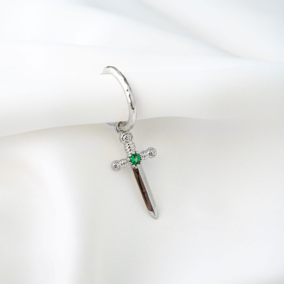 Silver Emerald Dagger Earring