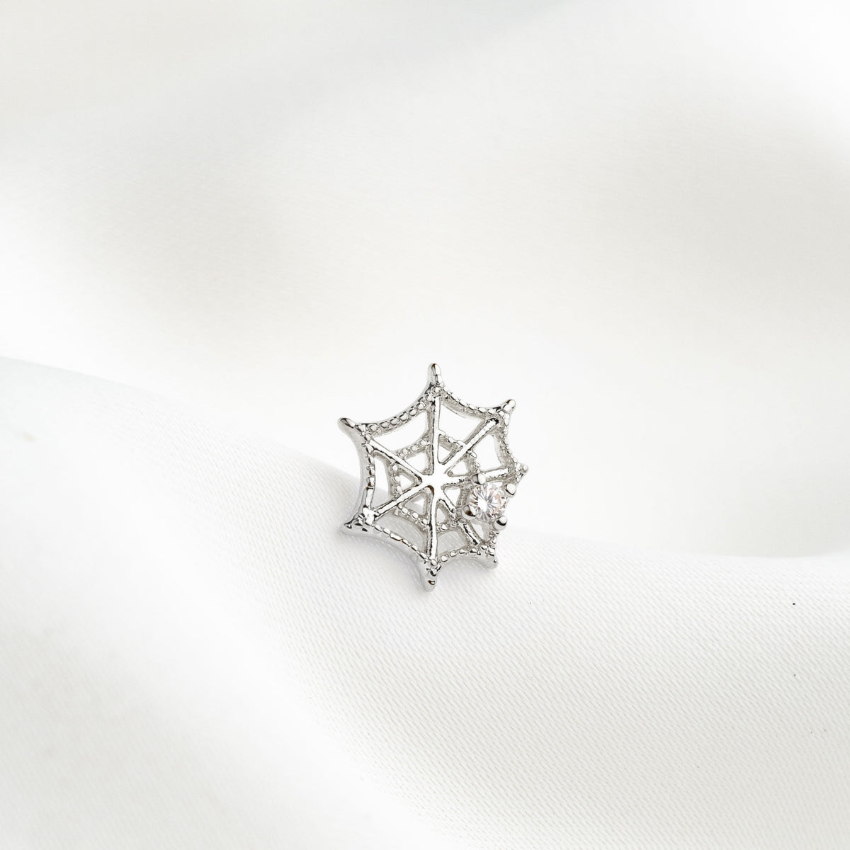 Silver Sparkly Spider Web Stud