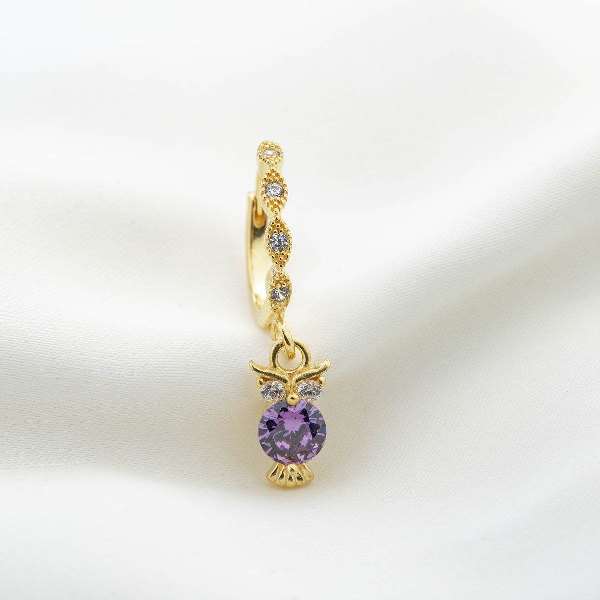 Small Violet Owl Earring