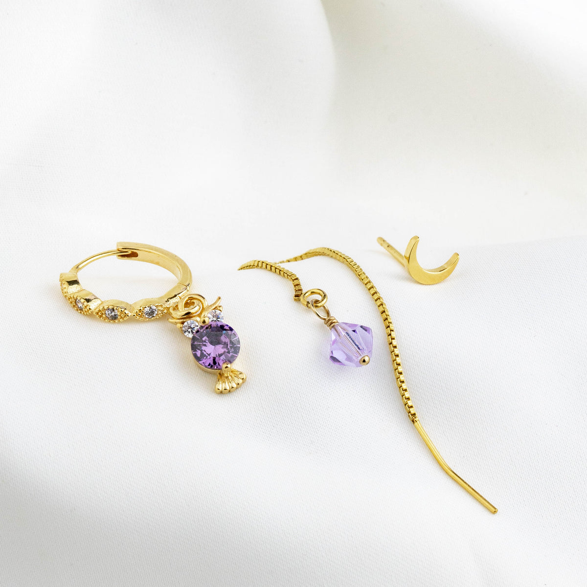 Small Violet Owl Earring