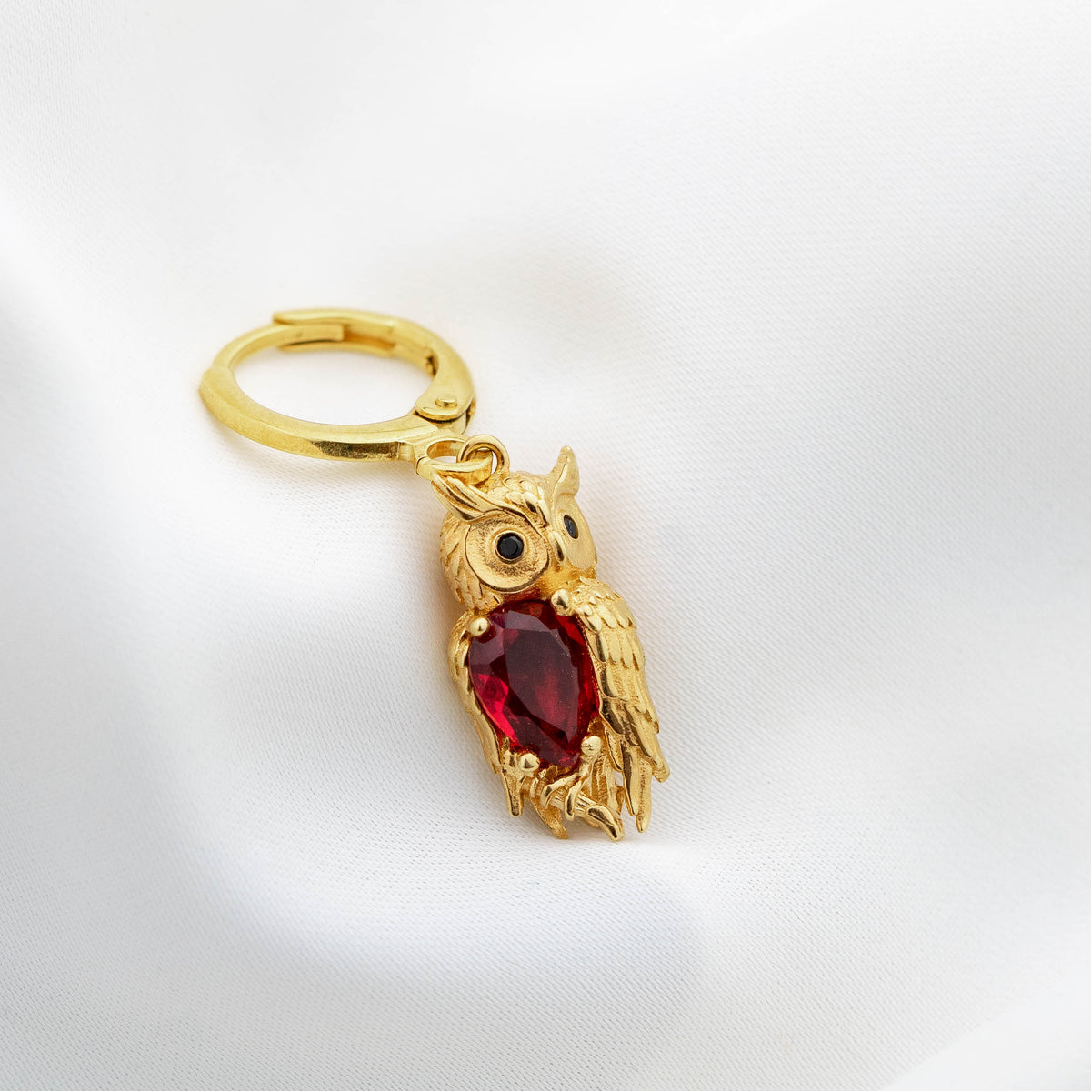 Golden Ruby Owl Earring