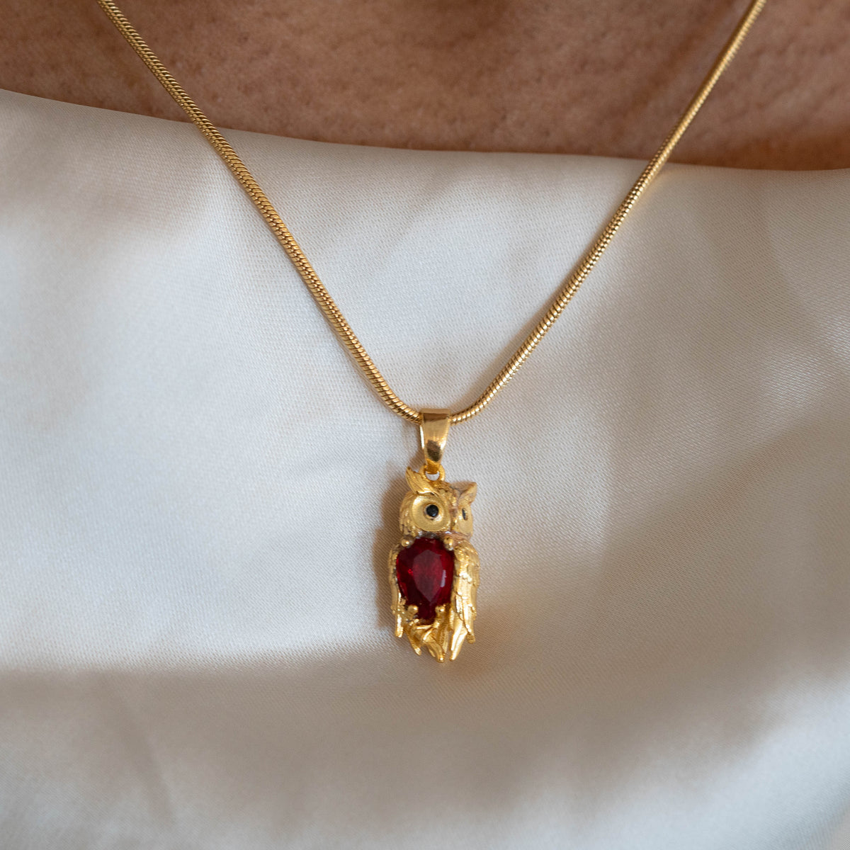 Golden Ruby Owl Necklace