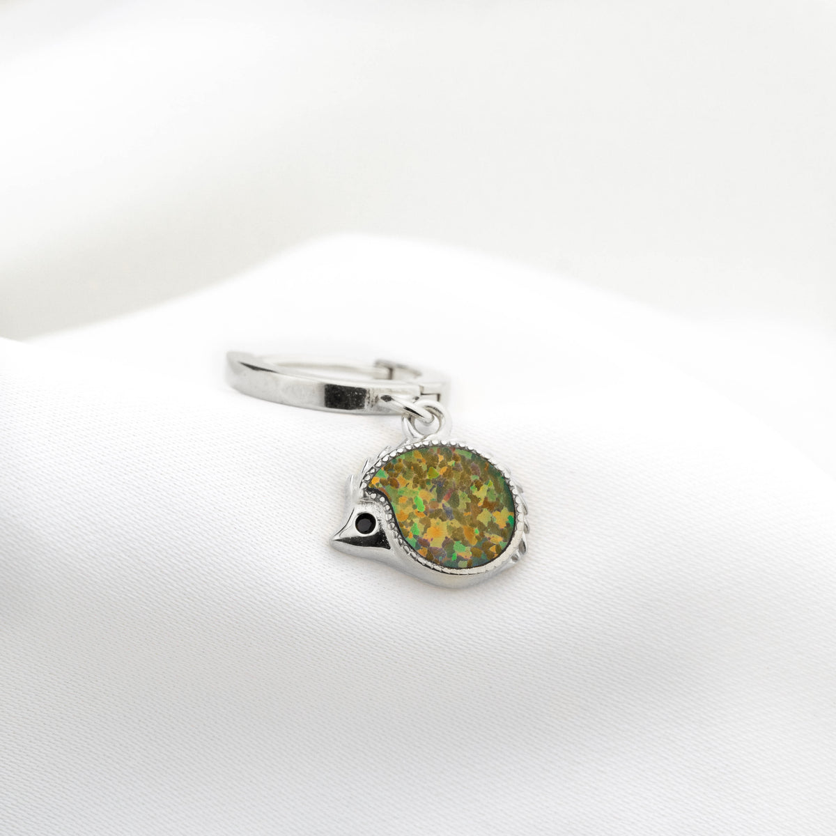 Silver Autumn Opal Hedgehog Earring