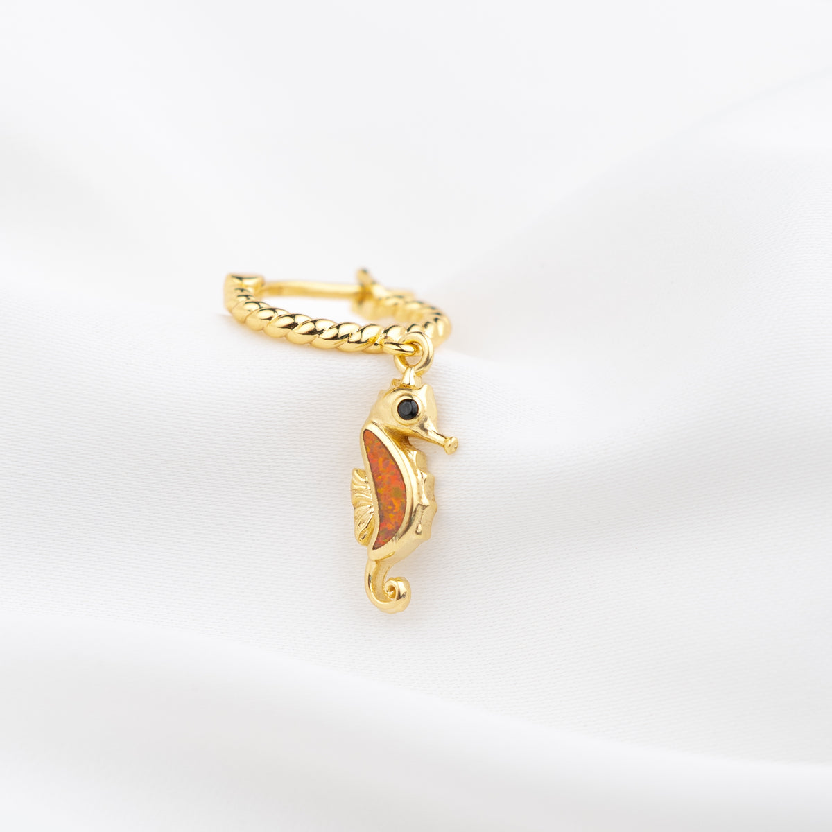 Tangerine Opal Seahorse Earring