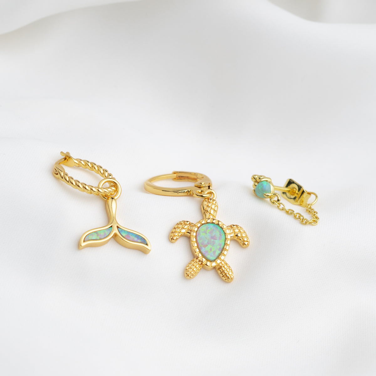 Green Opal Whale Tail Earring