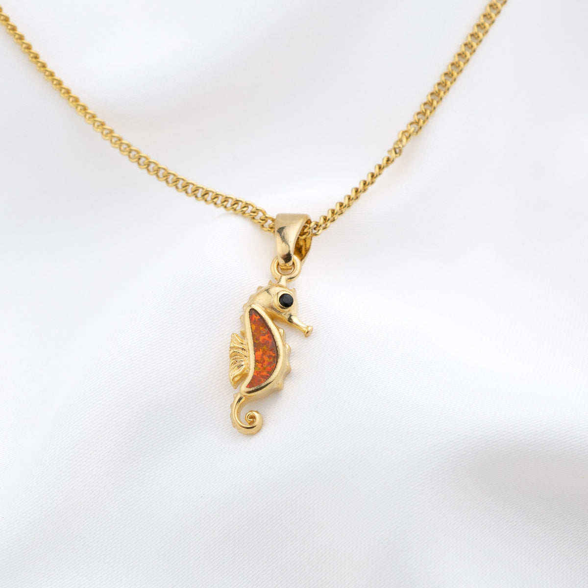 Tangerine Opal Seahorse Necklace