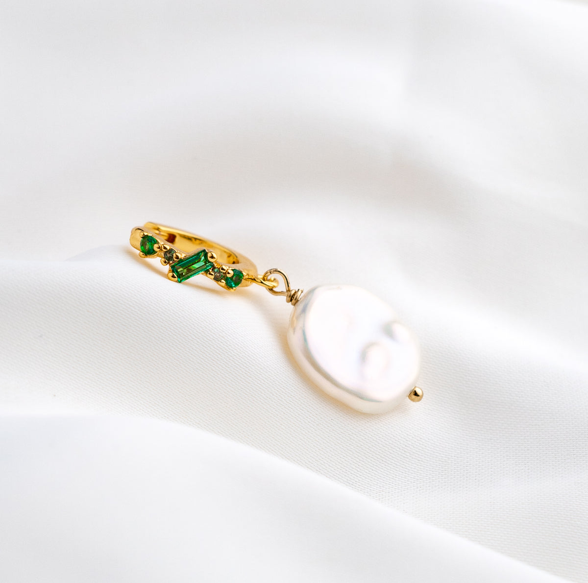 Freshwater Pearl Emerald Cubics Hoop Earring (Limited Edition)