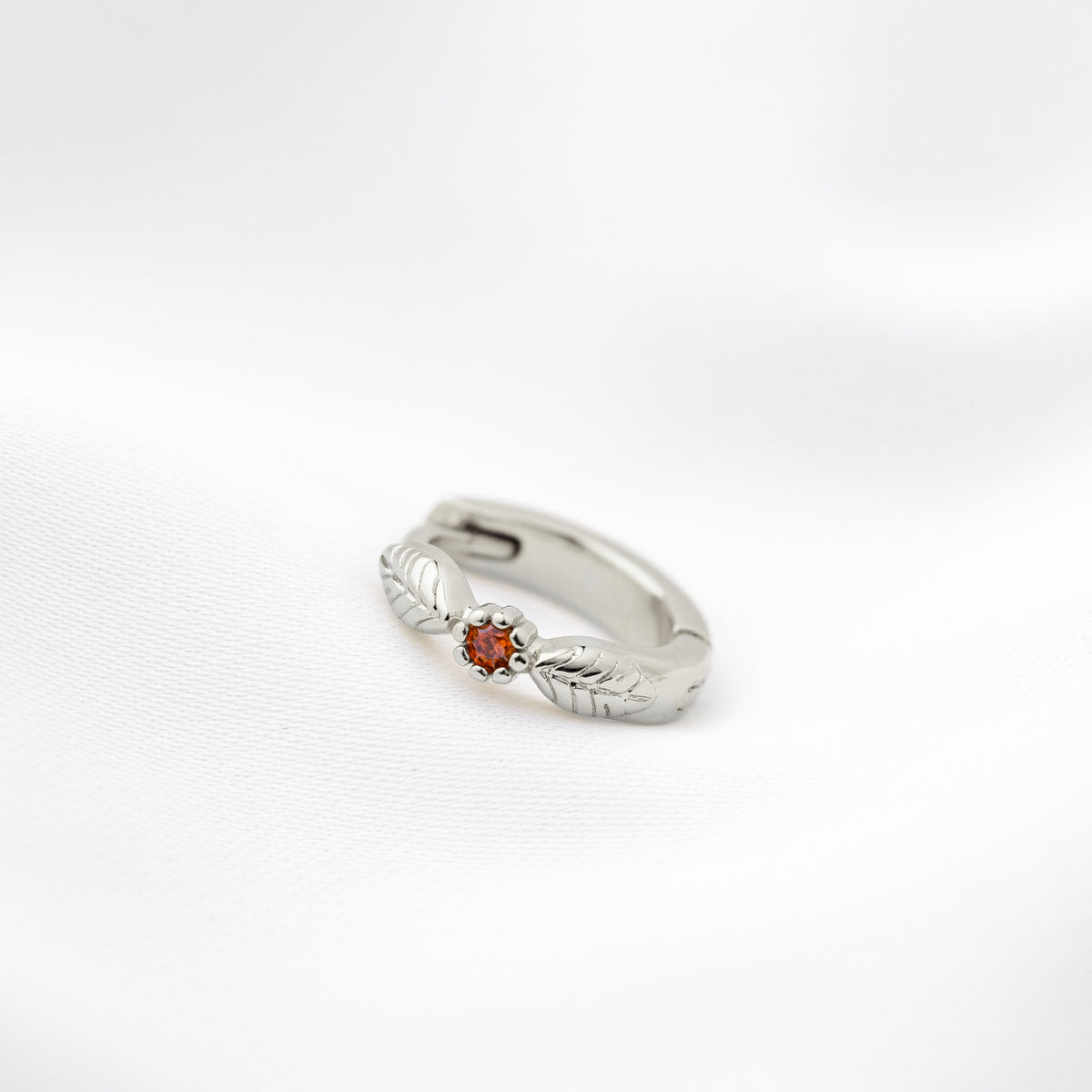 Silver Garnet Wildflower Hoop