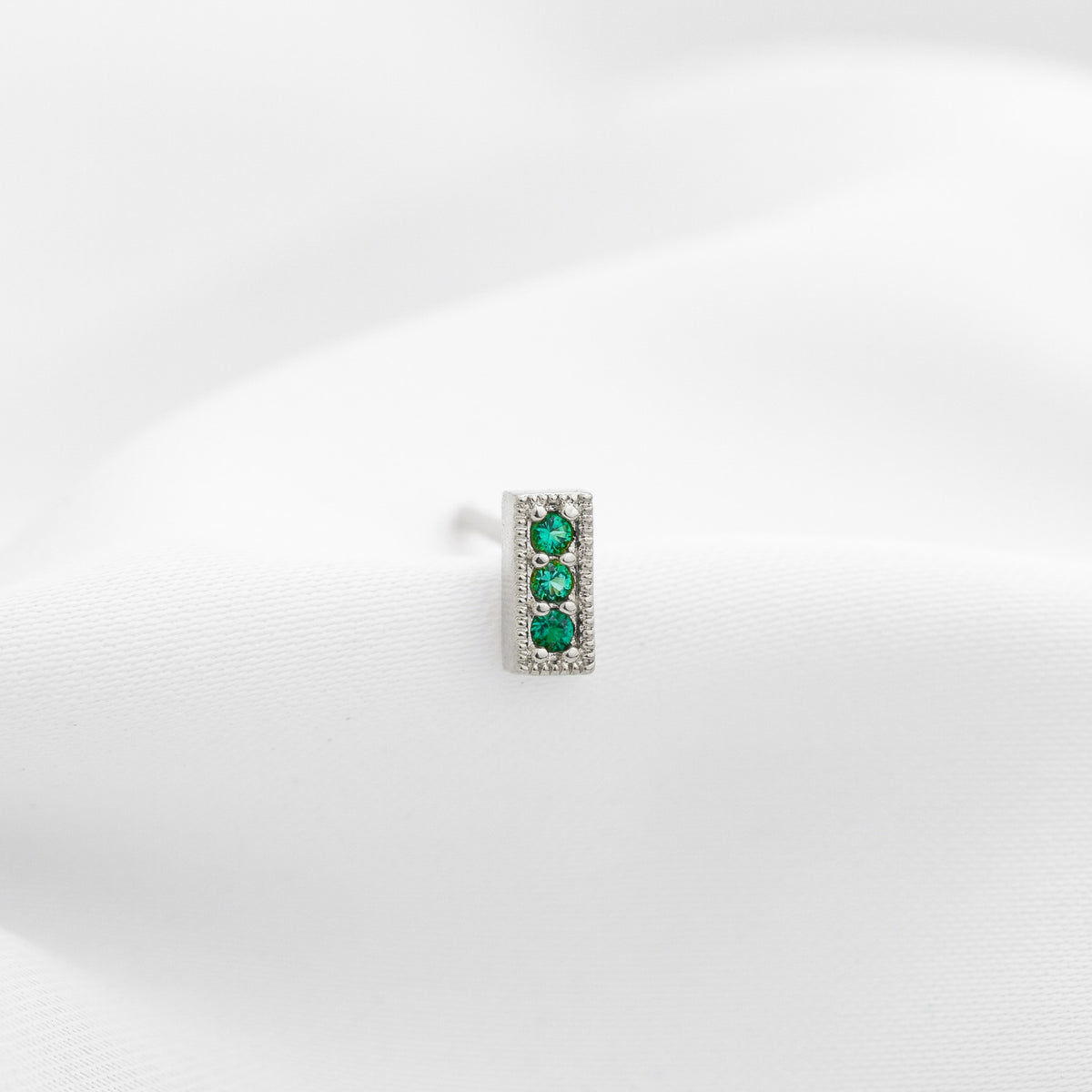 Silver Tiny Emerald Bar Stud