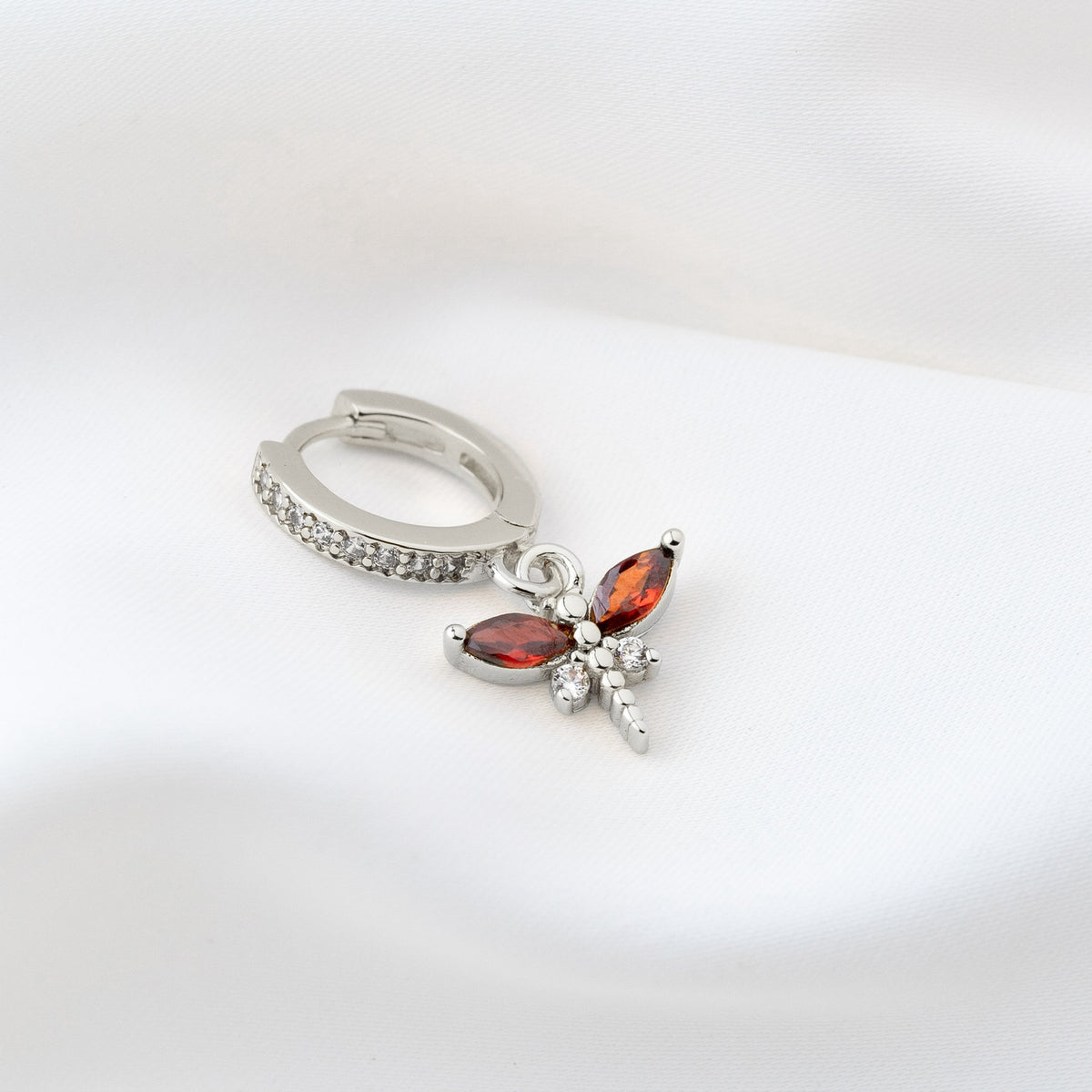 Silver Garnet Dragonfly Earring