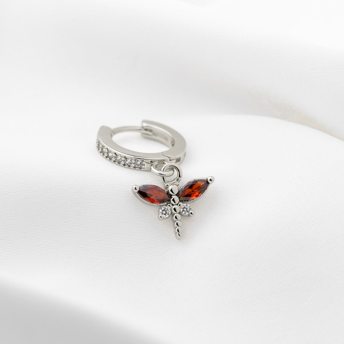 Silver Garnet Dragonfly Earring