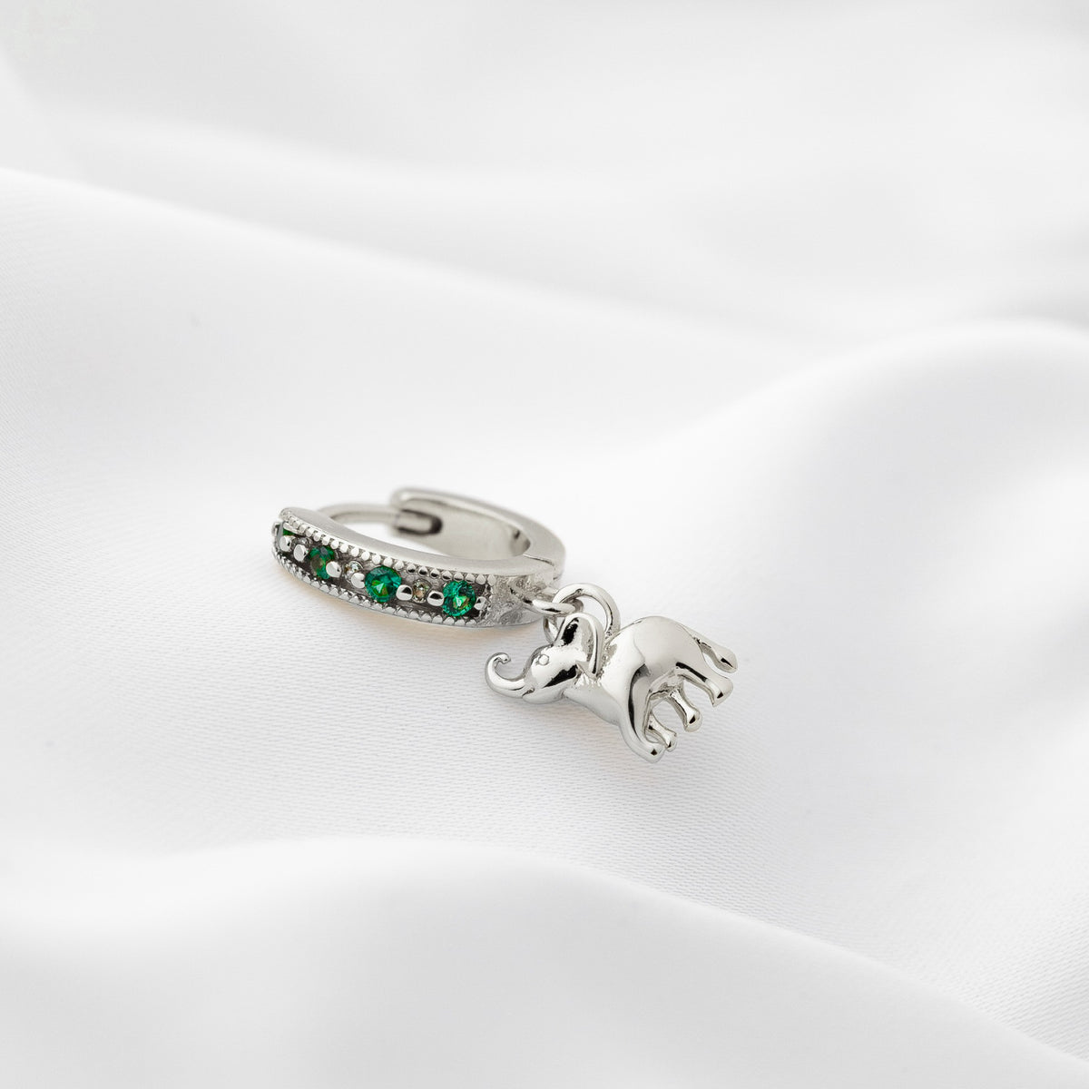 Silver Emerald Elephant Earring