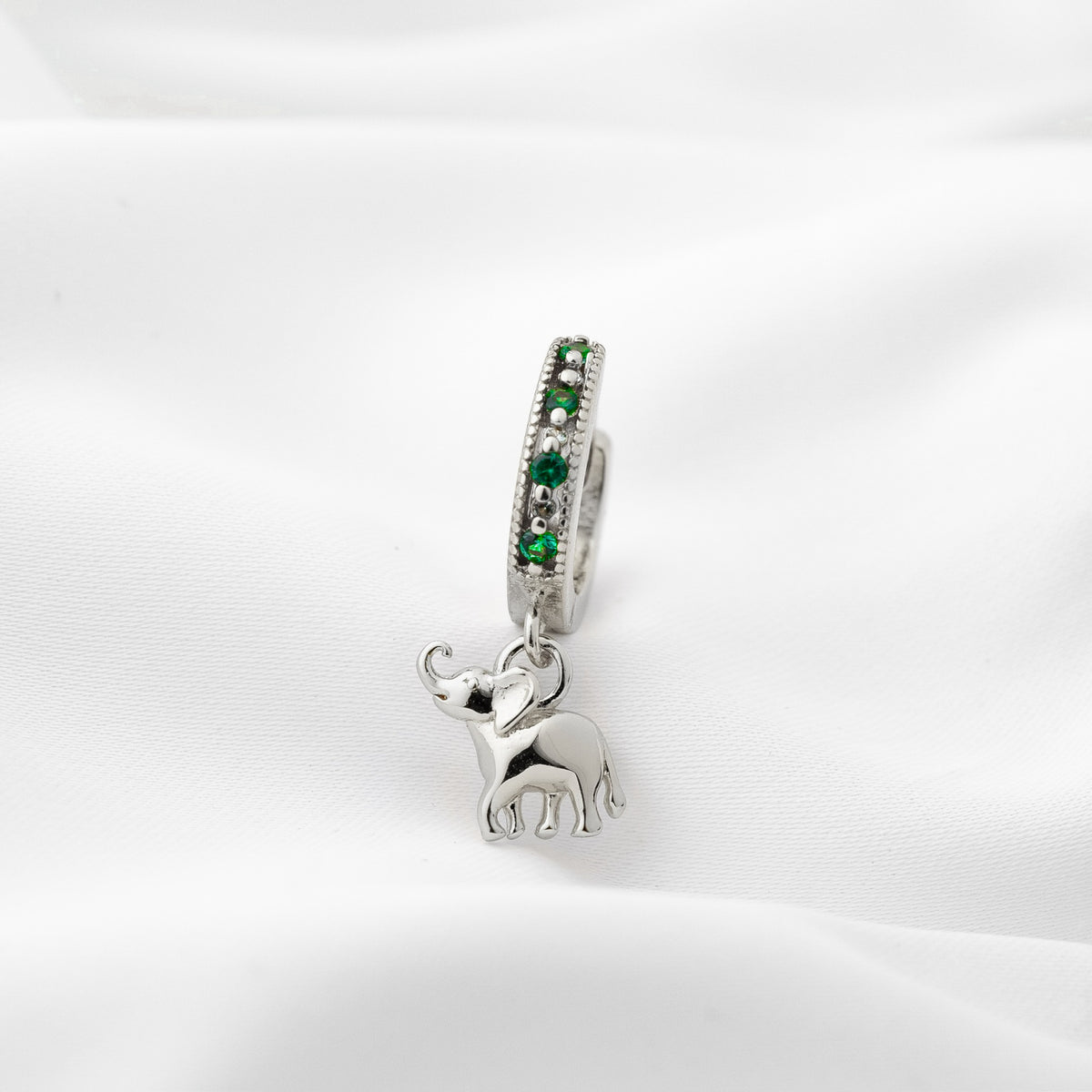 Silver Emerald Elephant Earring