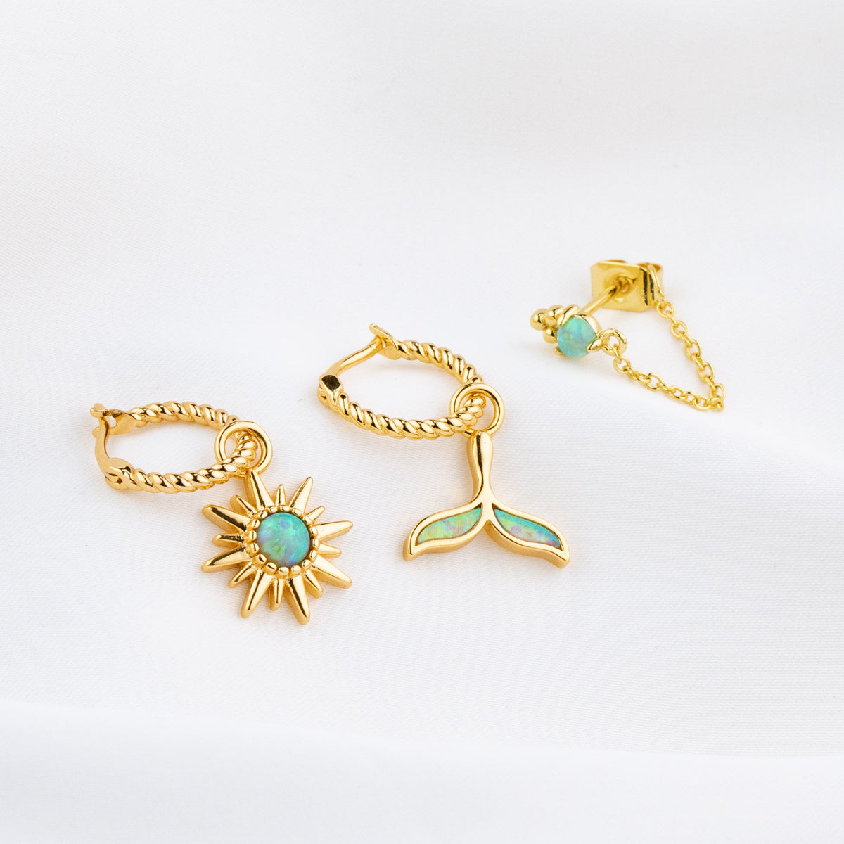 Bohemian Green Opal Sun Earring