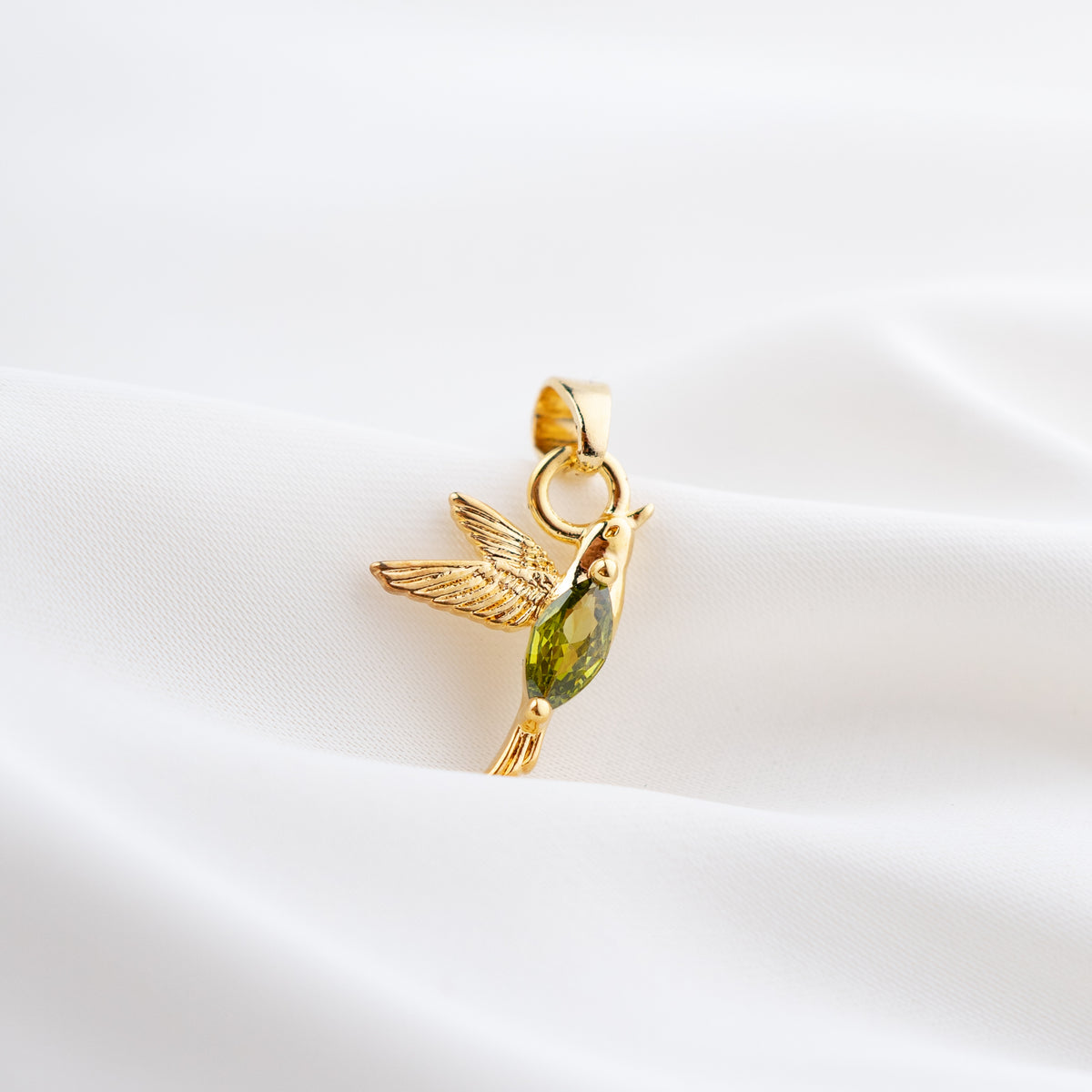 Gleaming Peridot Hummingbird Necklace