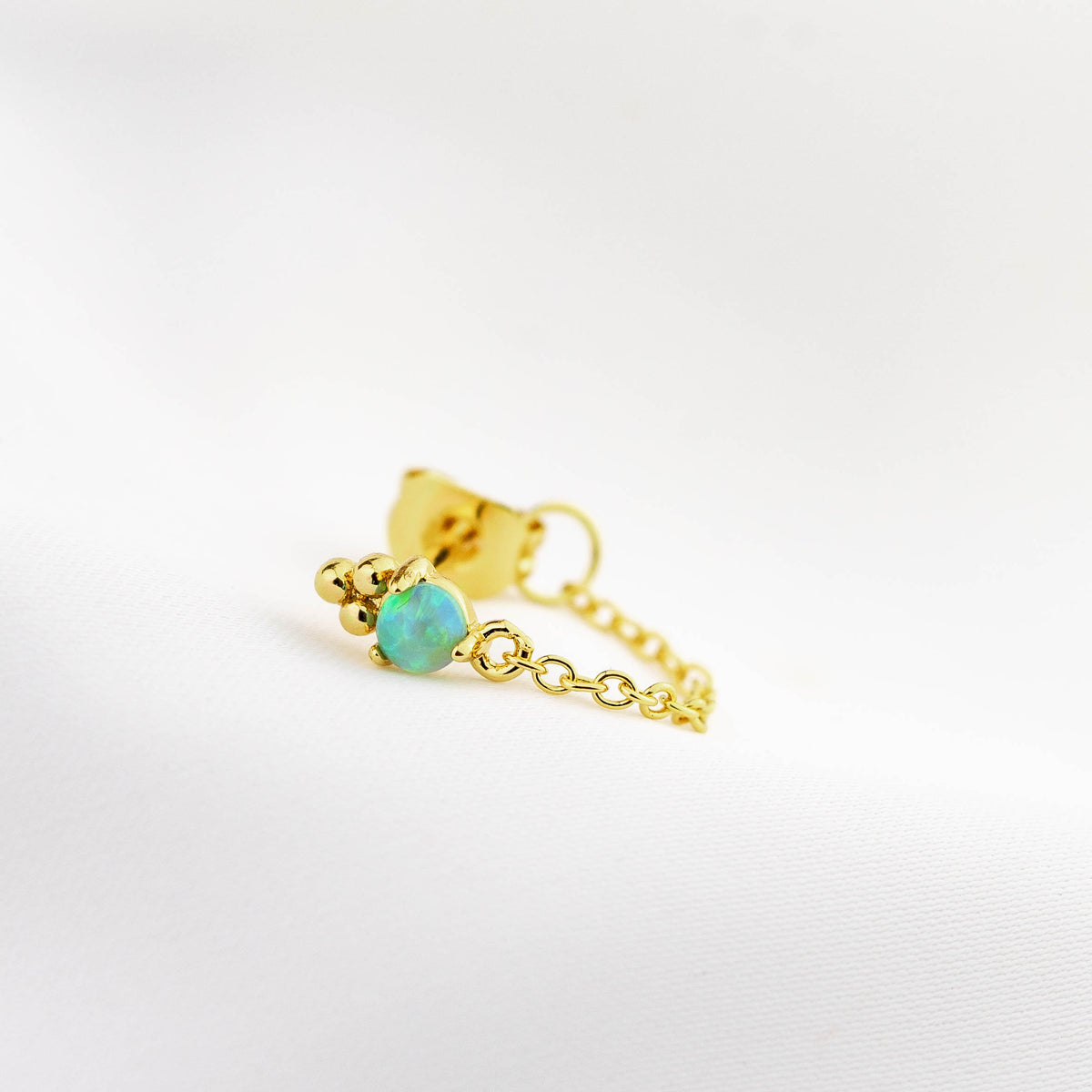 Soft Bohemian Green Delicate Opal Chain Earpin