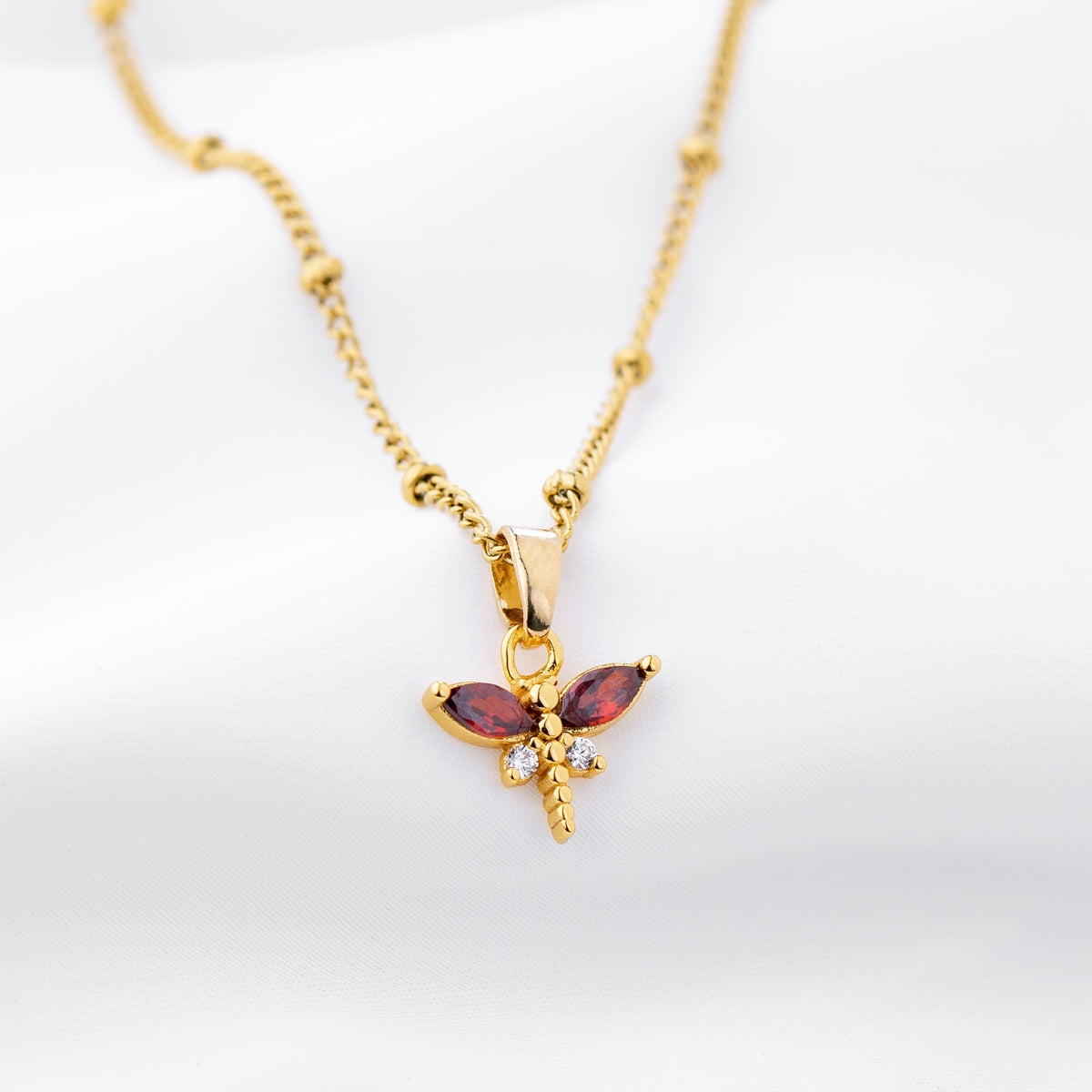 Garnet Dragonfly Necklace