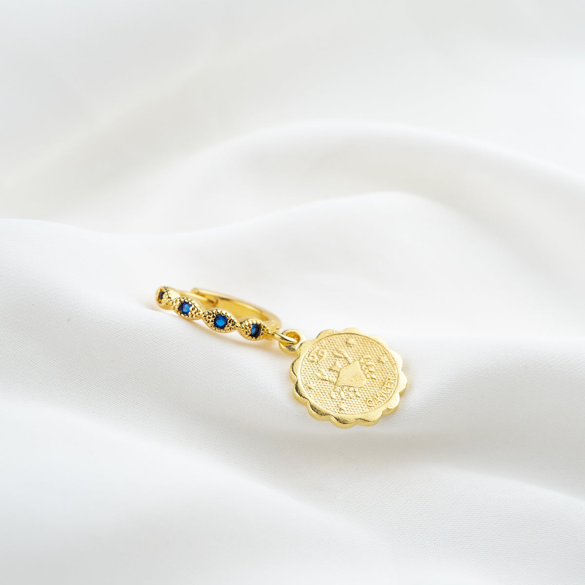 Sapphire Blue Star Sign Coin Earring