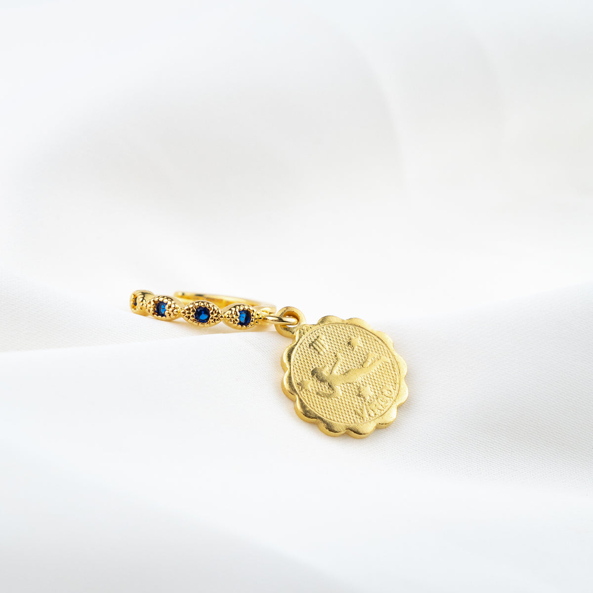 Sapphire Blue Star Sign Coin Earring