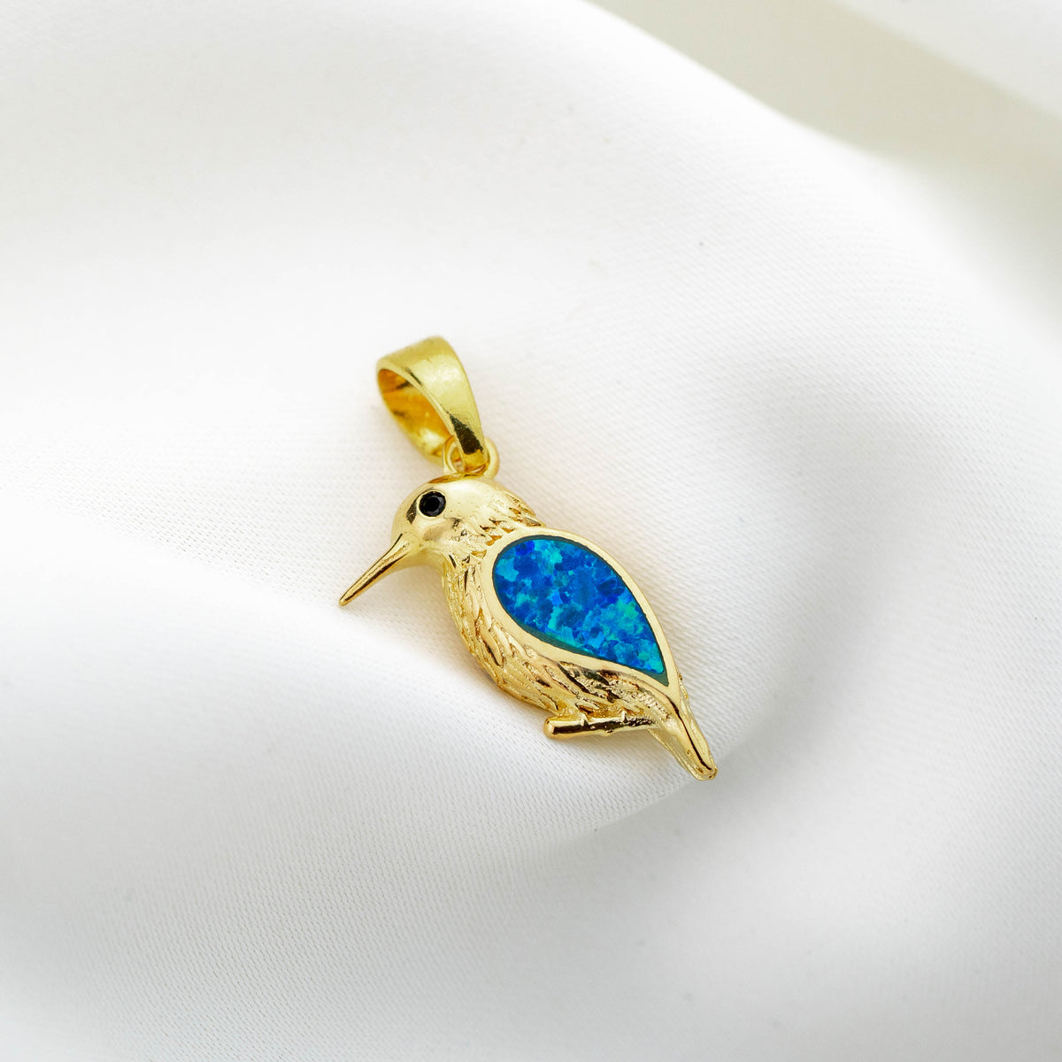 Opal Kingfisher Bird Necklace