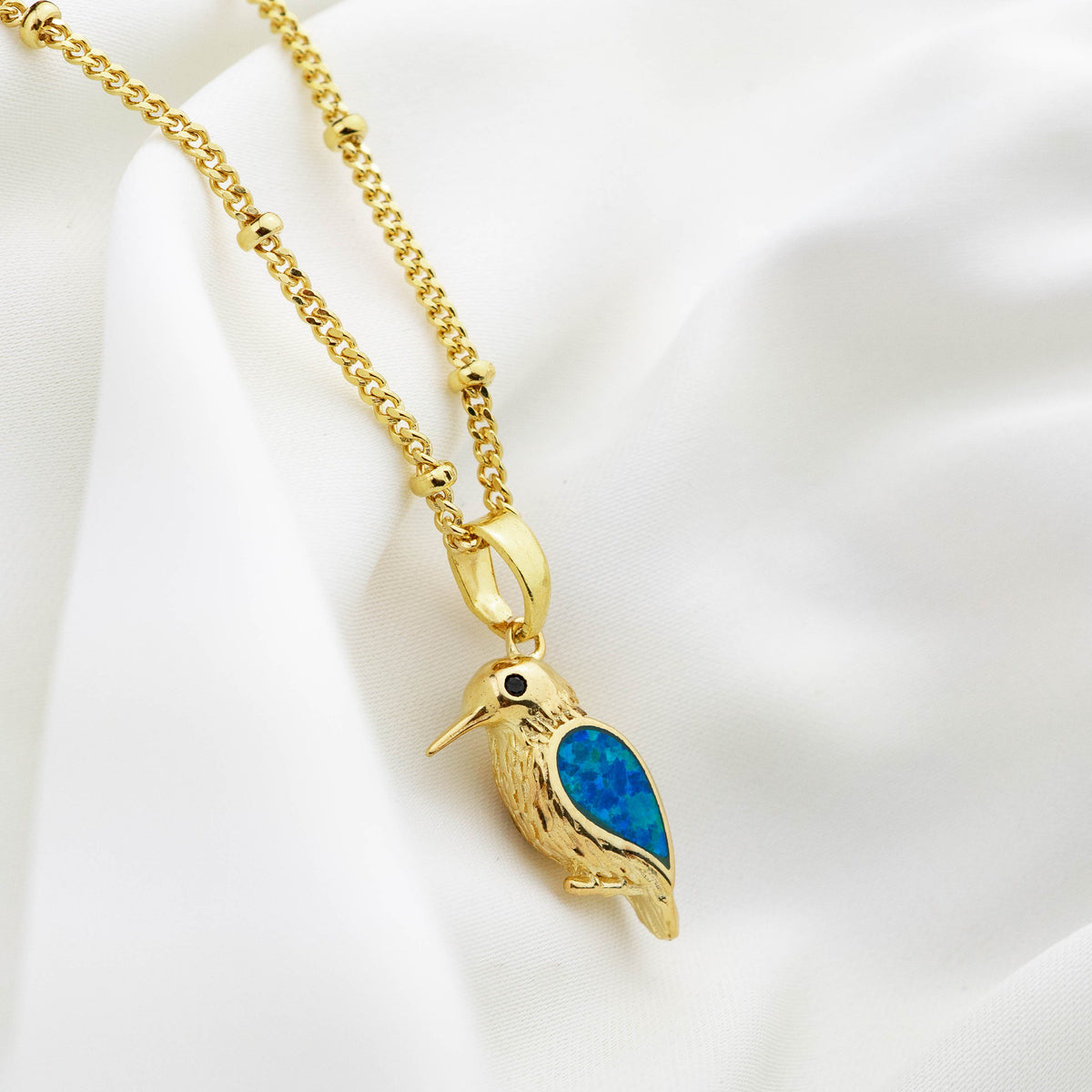 Opal Kingfisher Bird Necklace