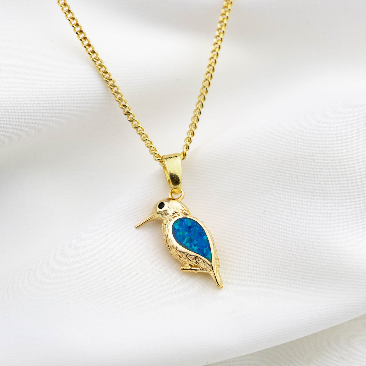 Opal Kingfisher Bird Necklace