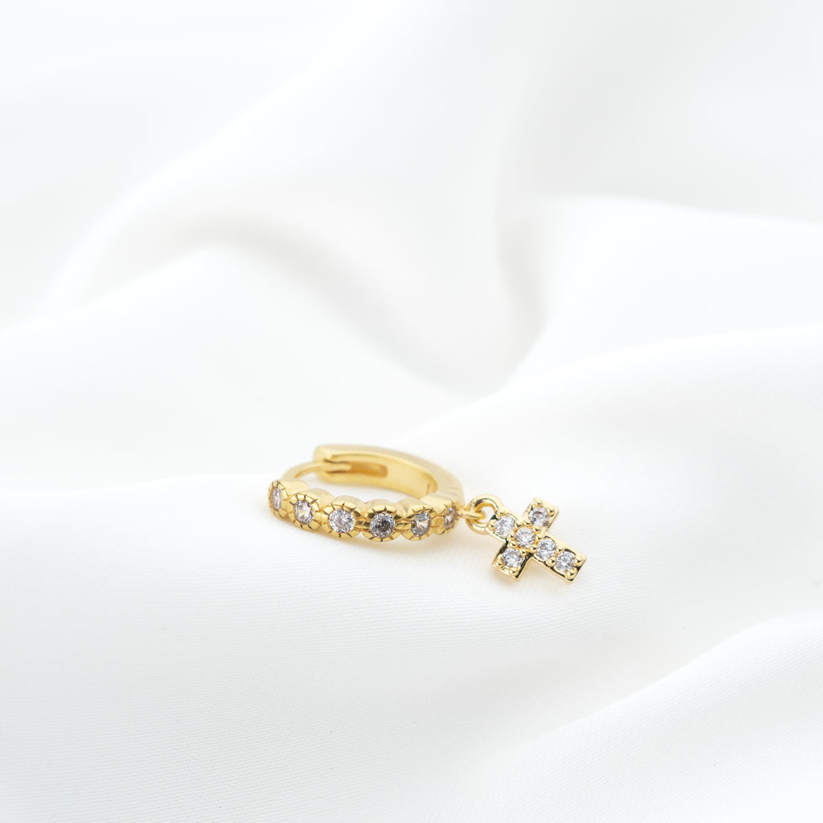 Sparkling Cross Dotted Hoop Earring