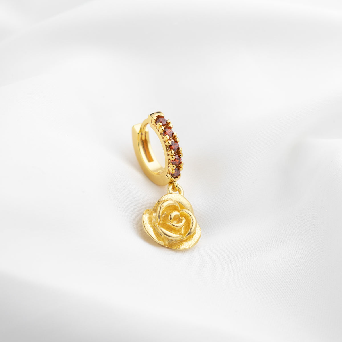 Golden Rose Garnet Hoop Earring