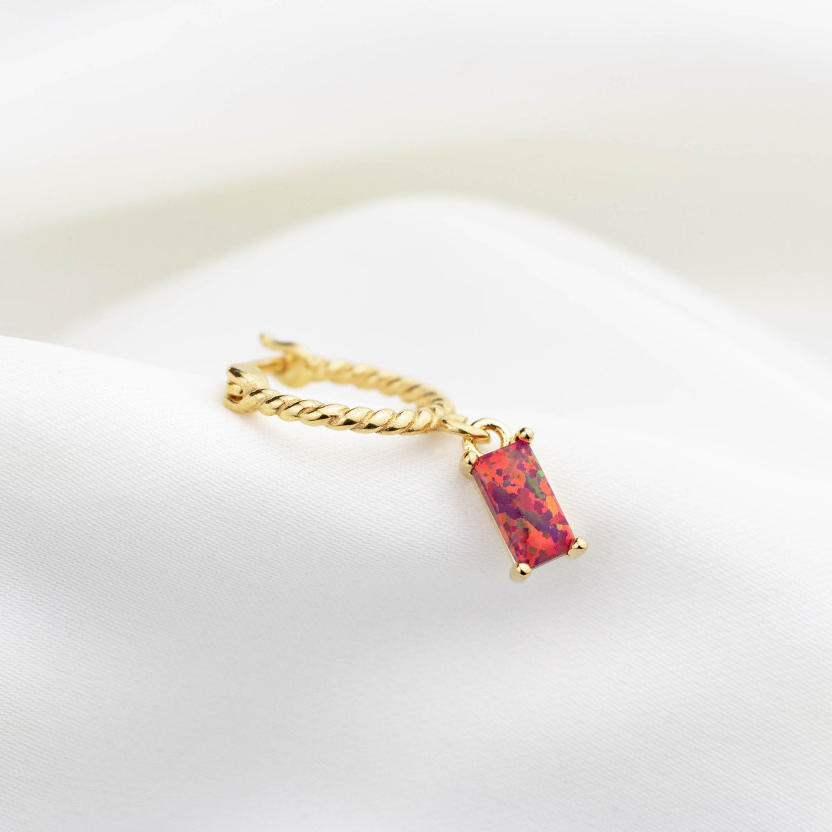 Red Opal Cubic Twisted Hoop Earring