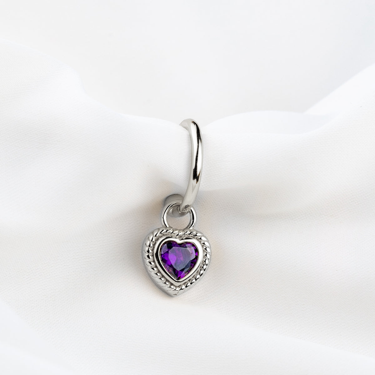 Silver Purple Heart Earring