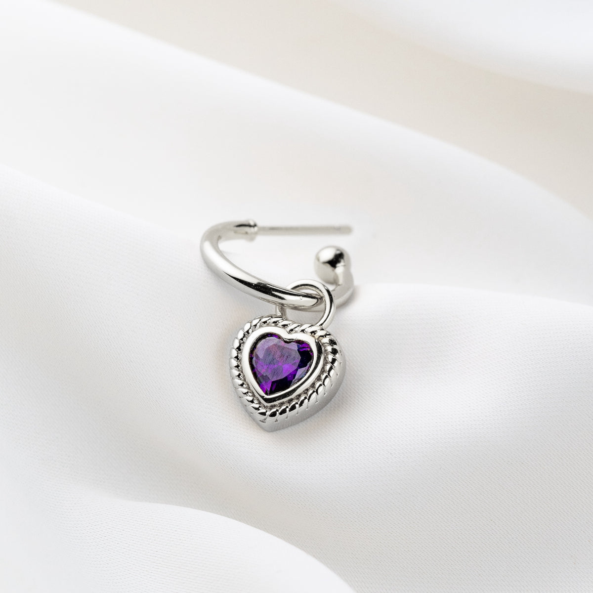 Silver Purple Heart Earring