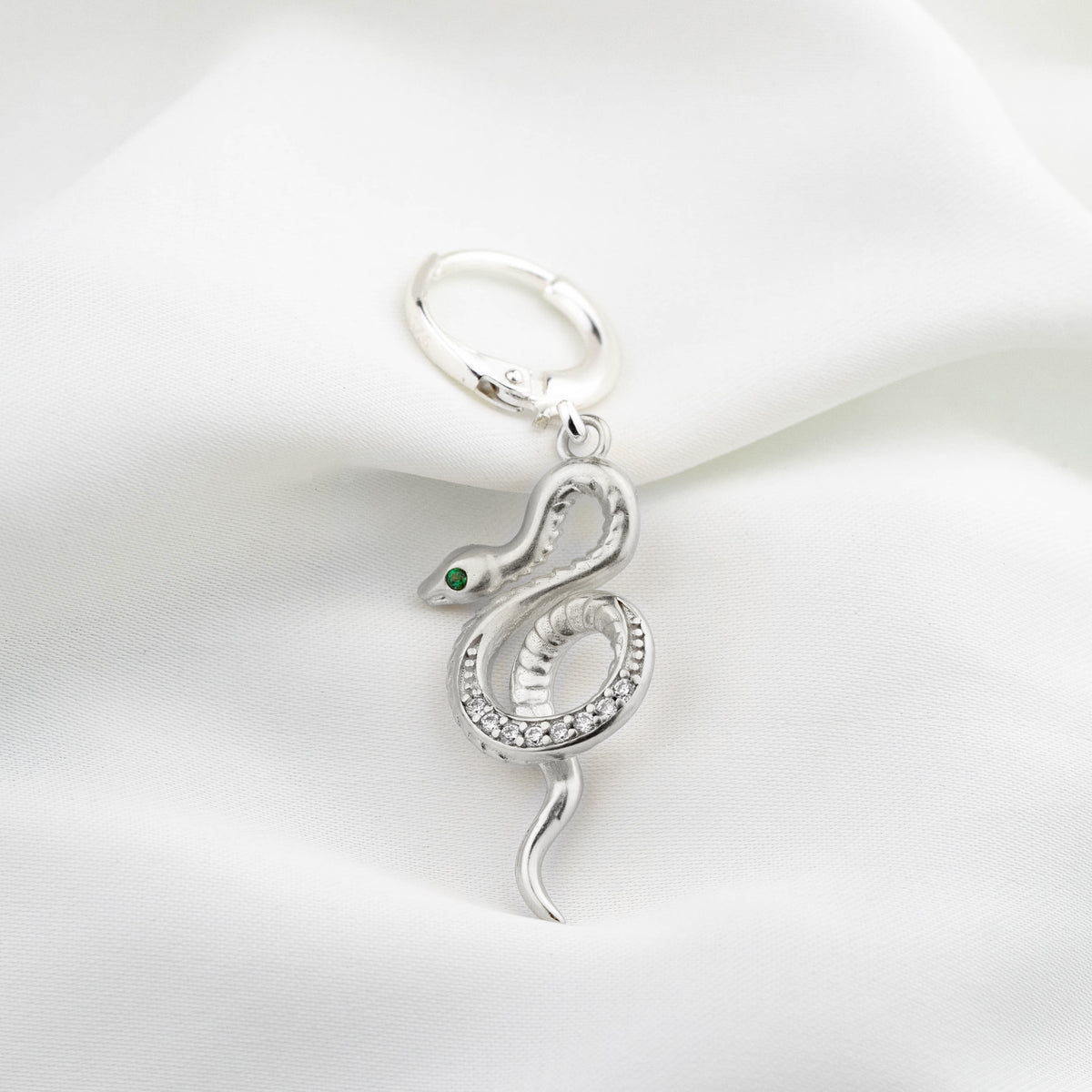 Silver Curling Snake Earring