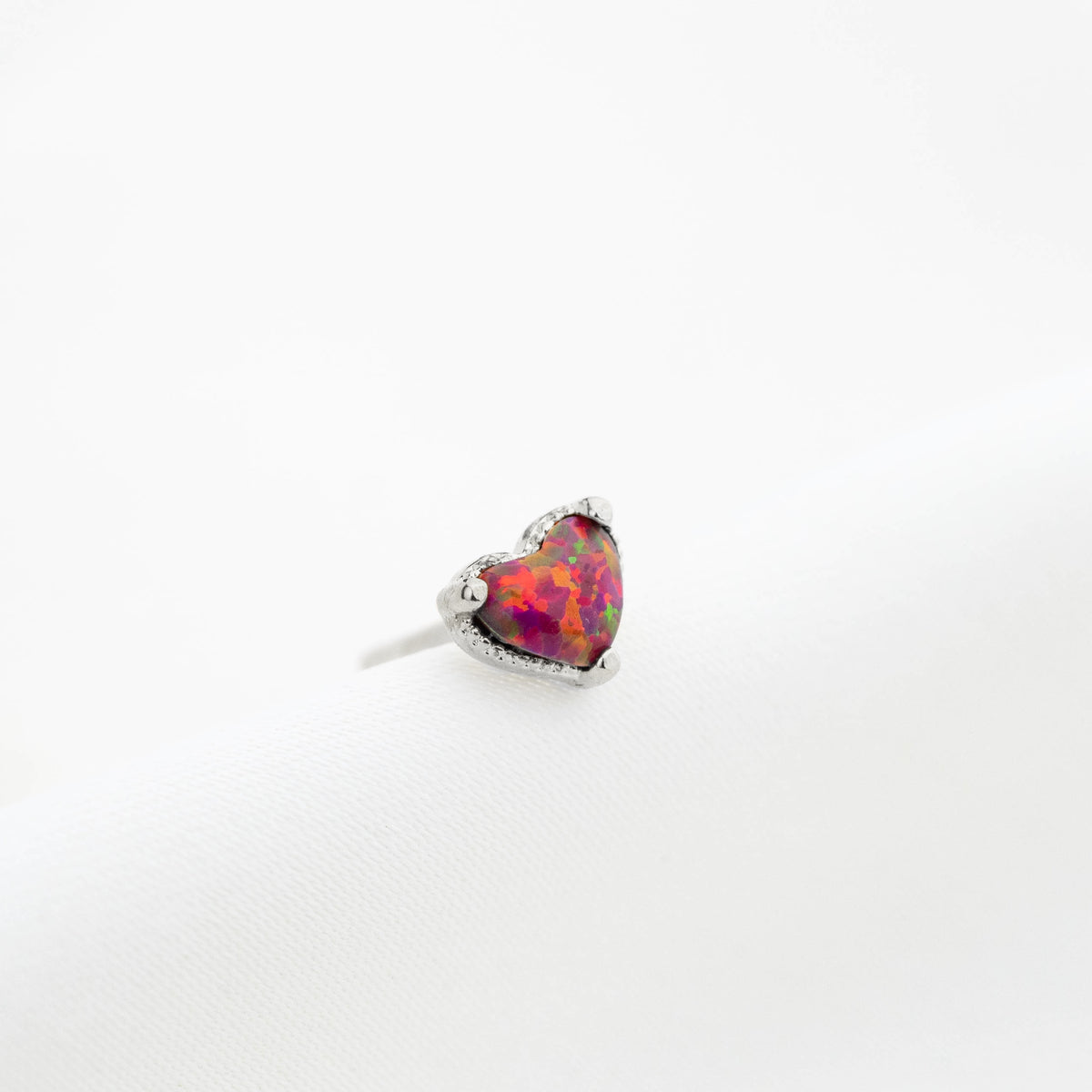 Silver Red Opal Heart Stud