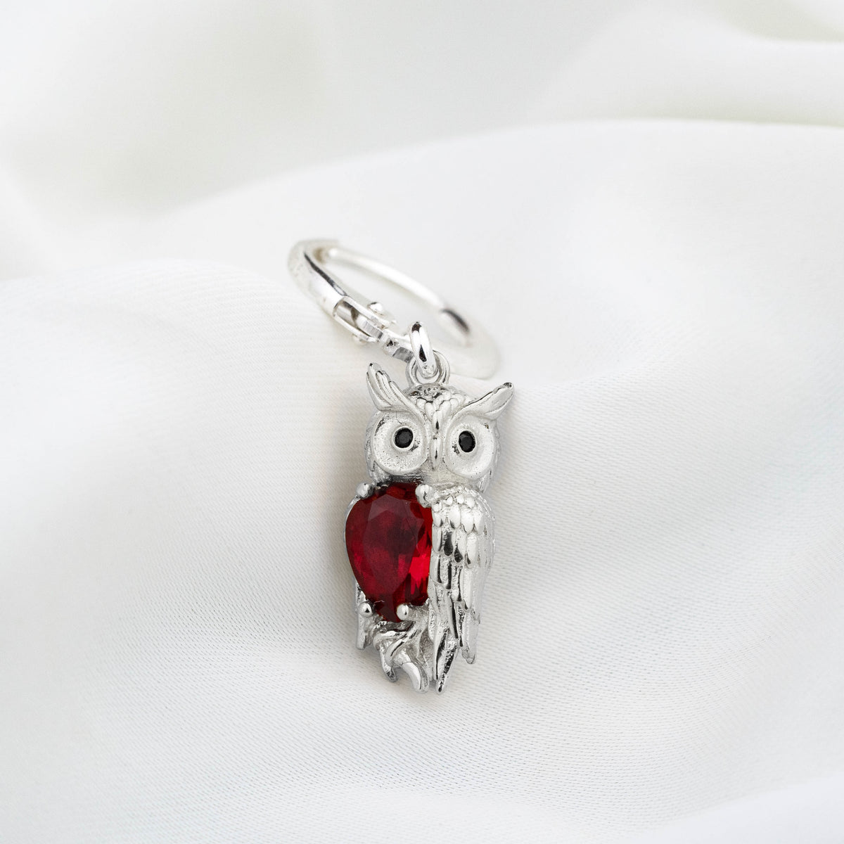 Silver Ruby Owl Earring