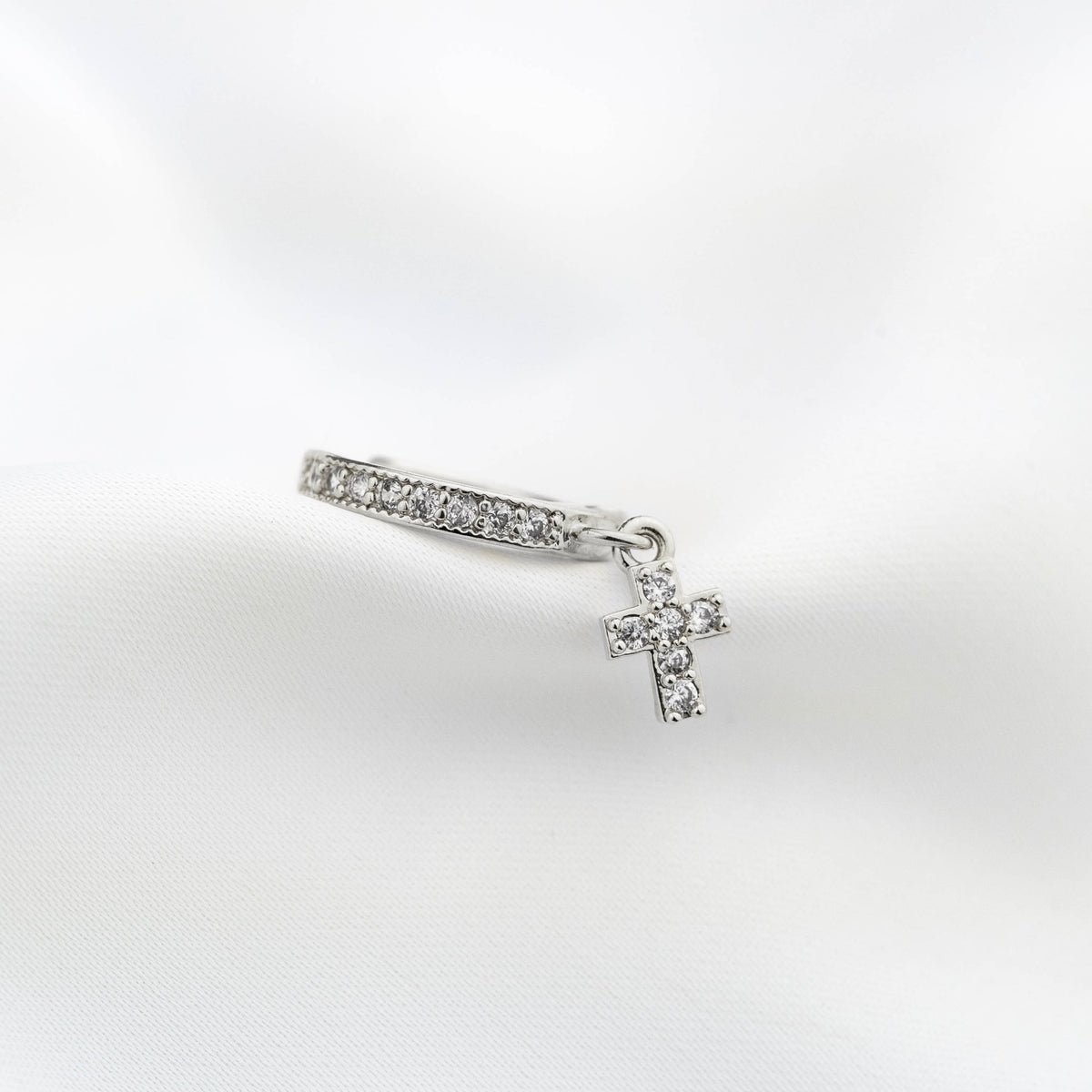 Silver Sparkly Cross Earring
